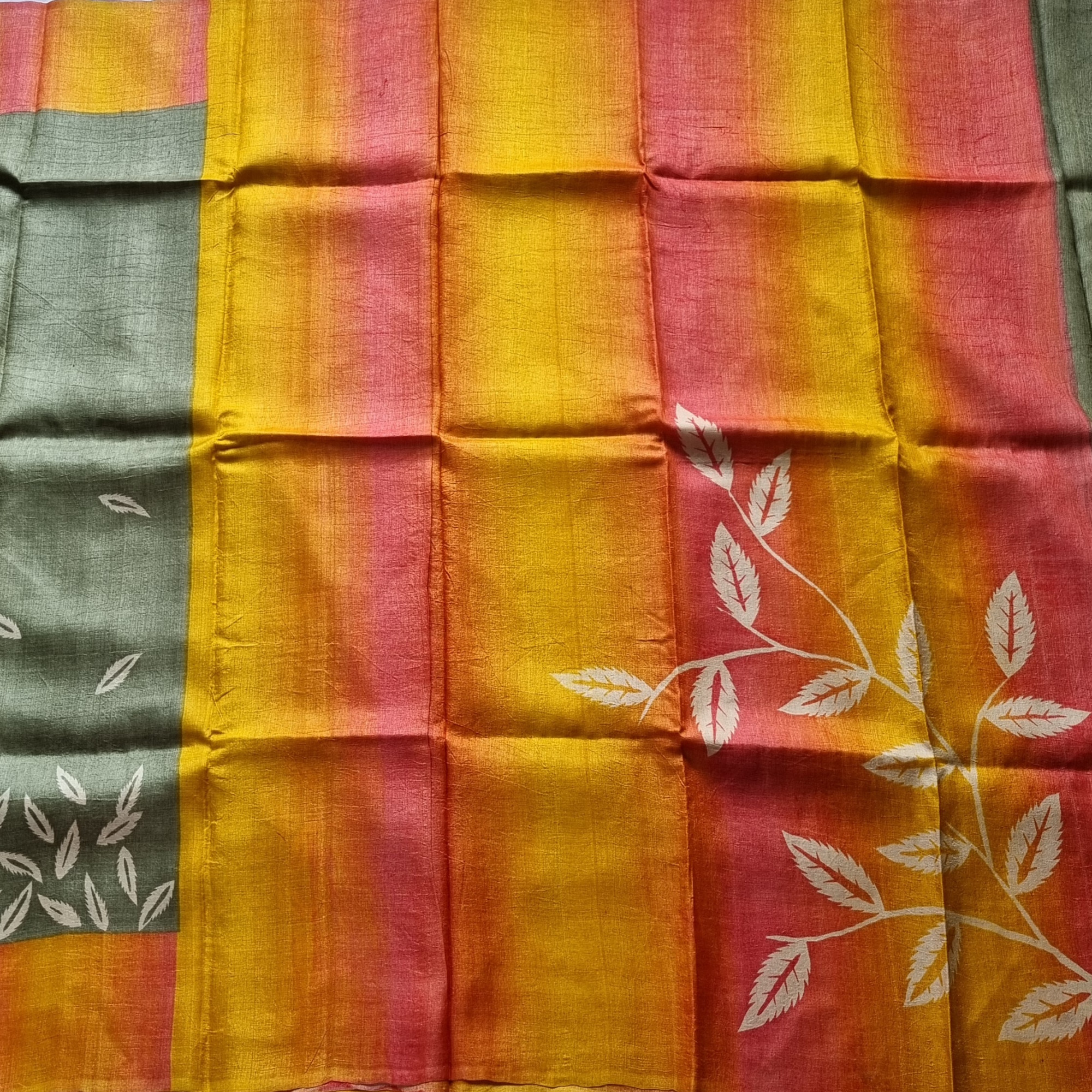 Tussar block printed sage green