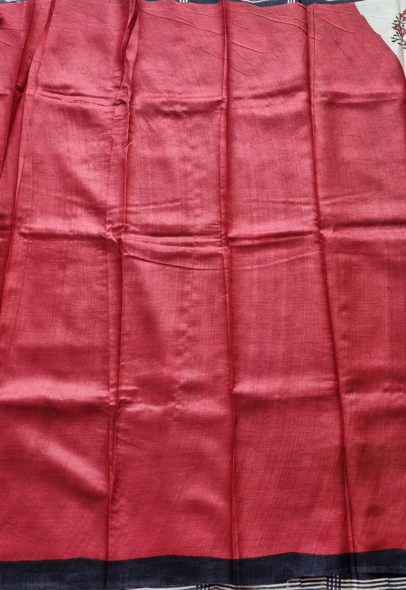 Tussar block print cream