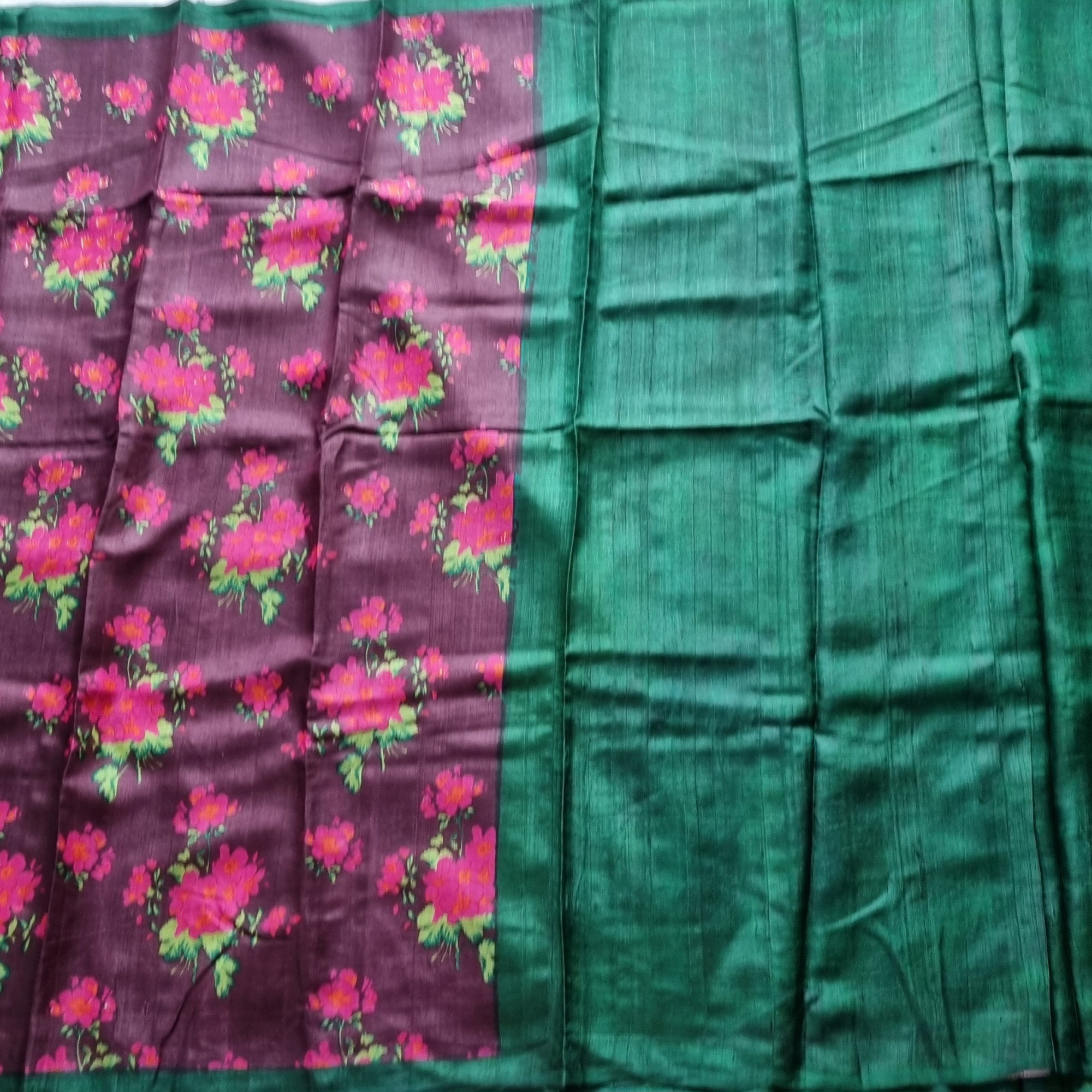 Tussar digital print sage green