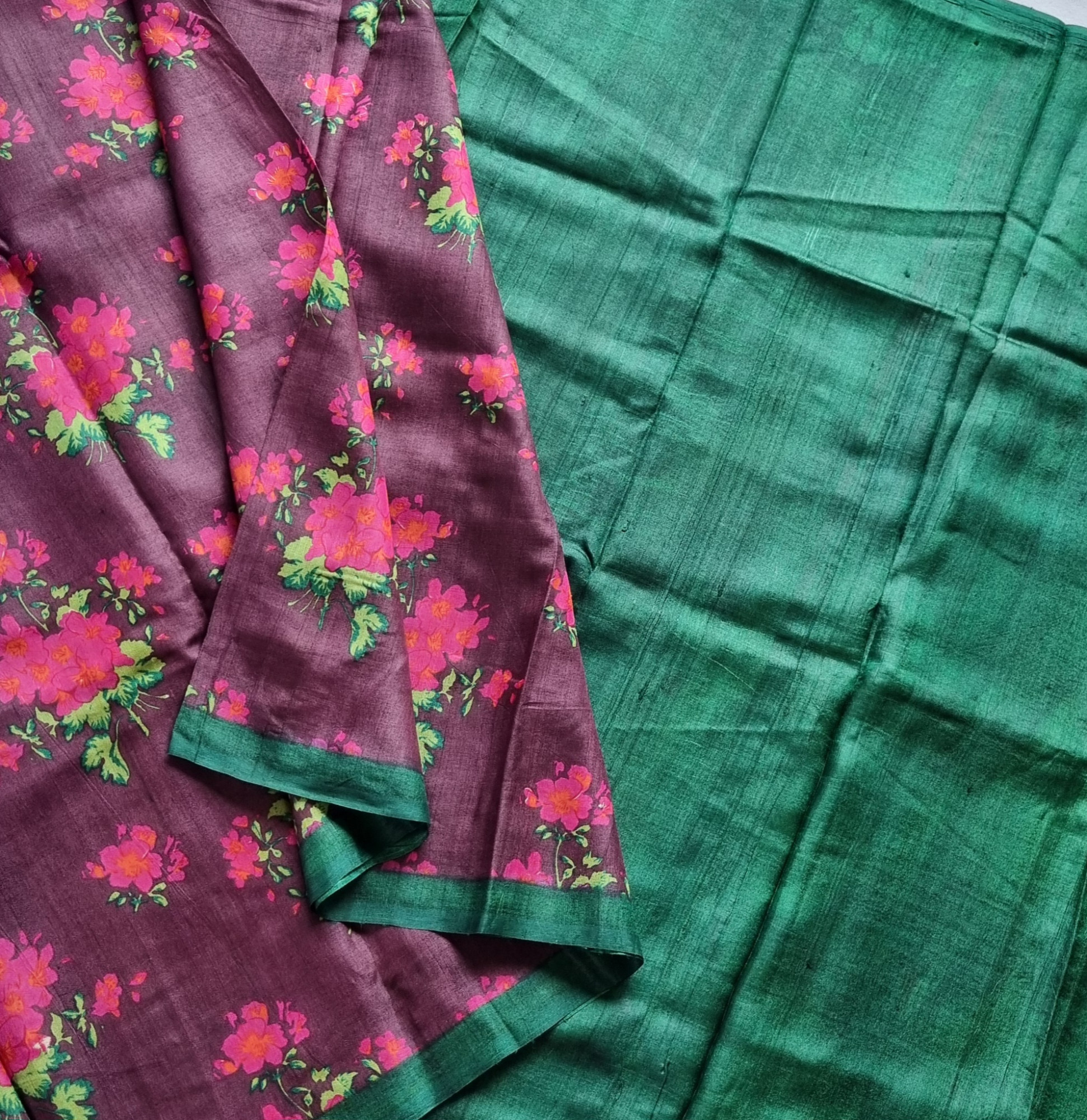 Tussar digital print sage green