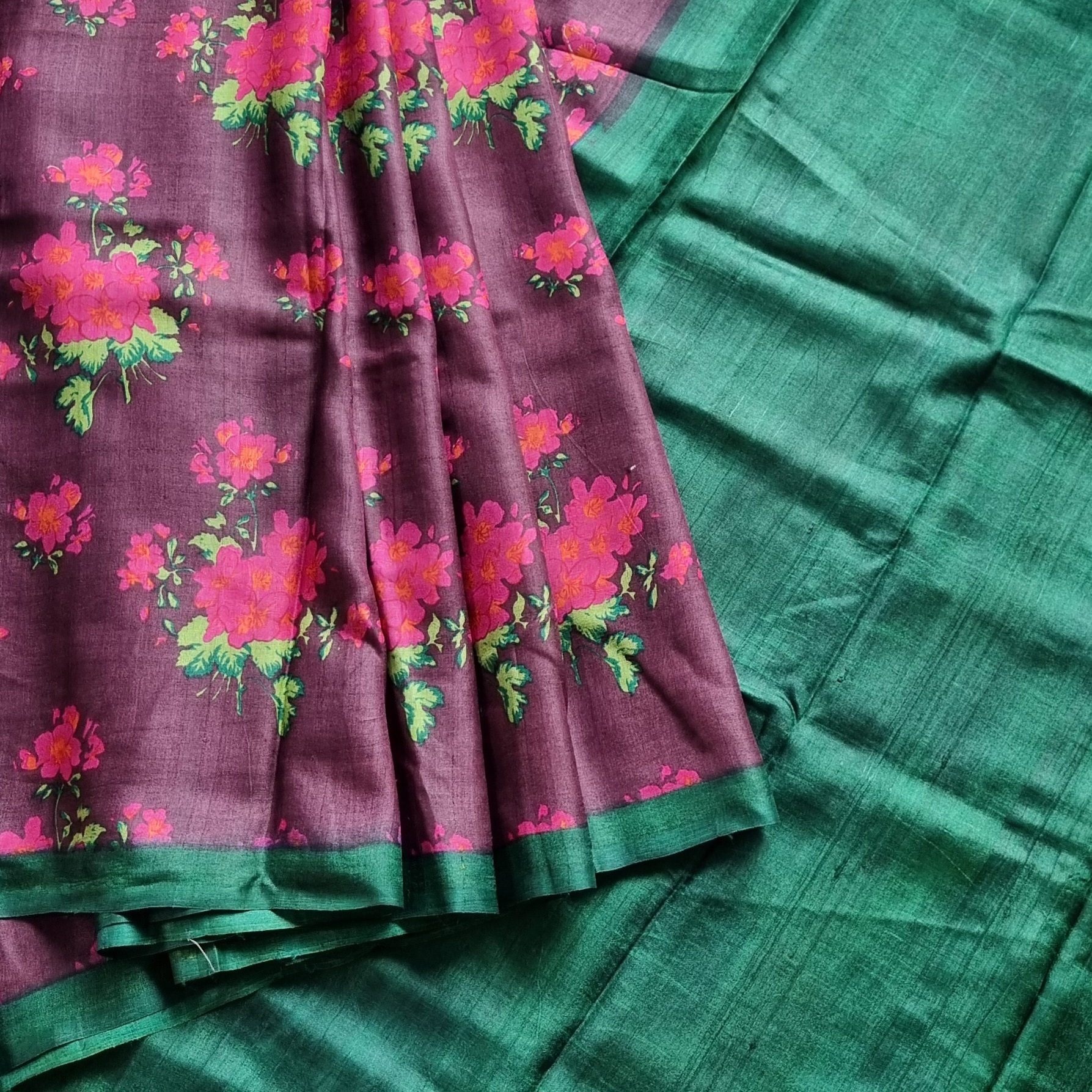 Tussar digital print sage green