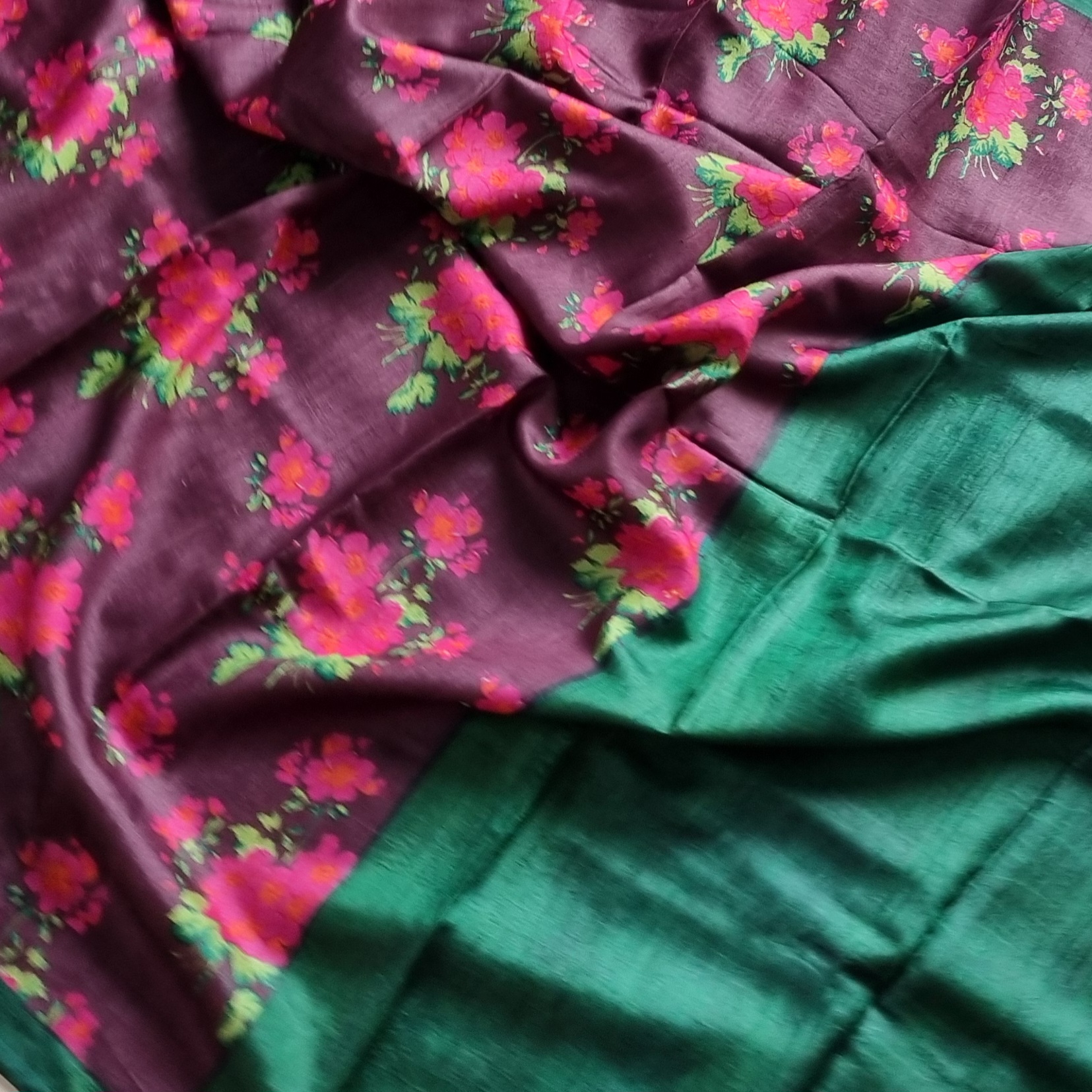 Tussar digital print sage green