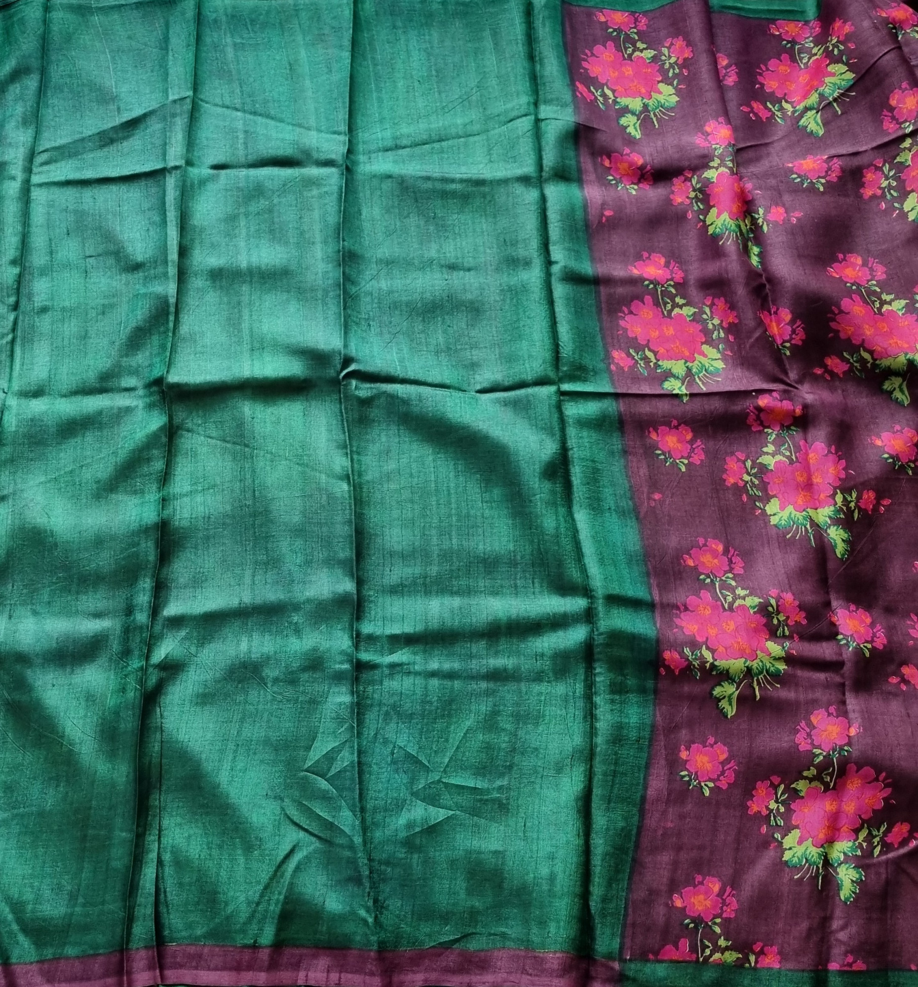 Tussar digital print sage green