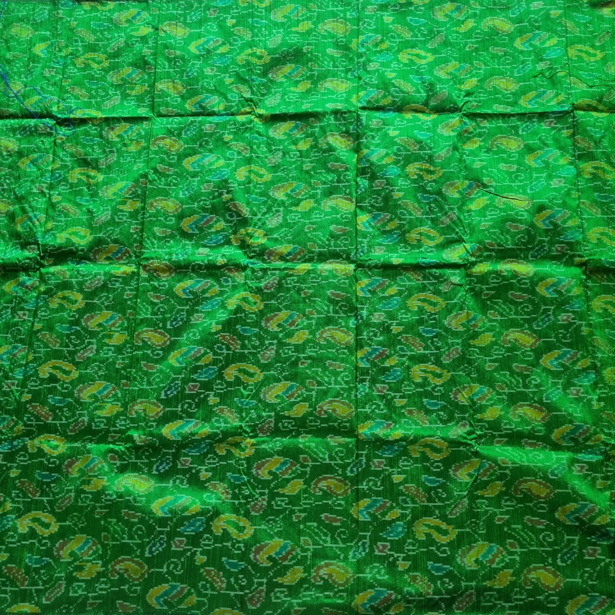 YARDAGE - Raw silk Ikat green