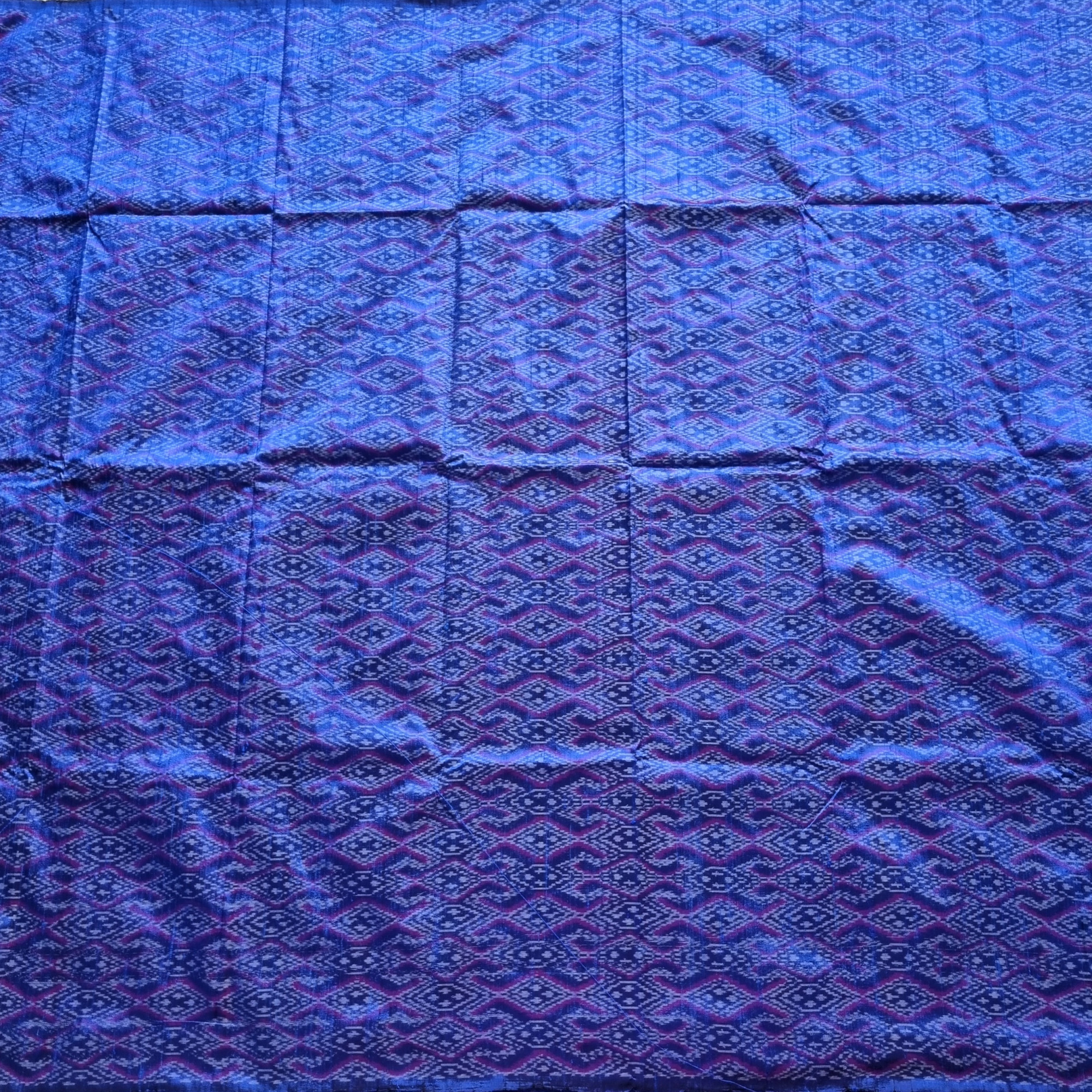YARDAGE - Raw silk Ikat blue
