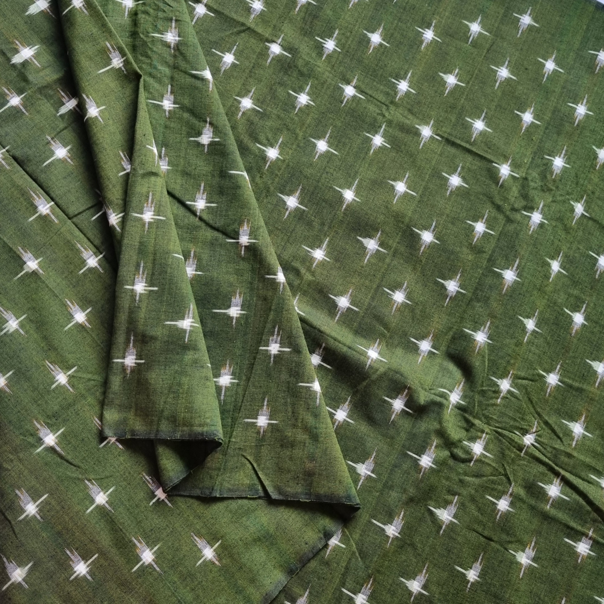 YARDAGE - Double ikat cotton olive green