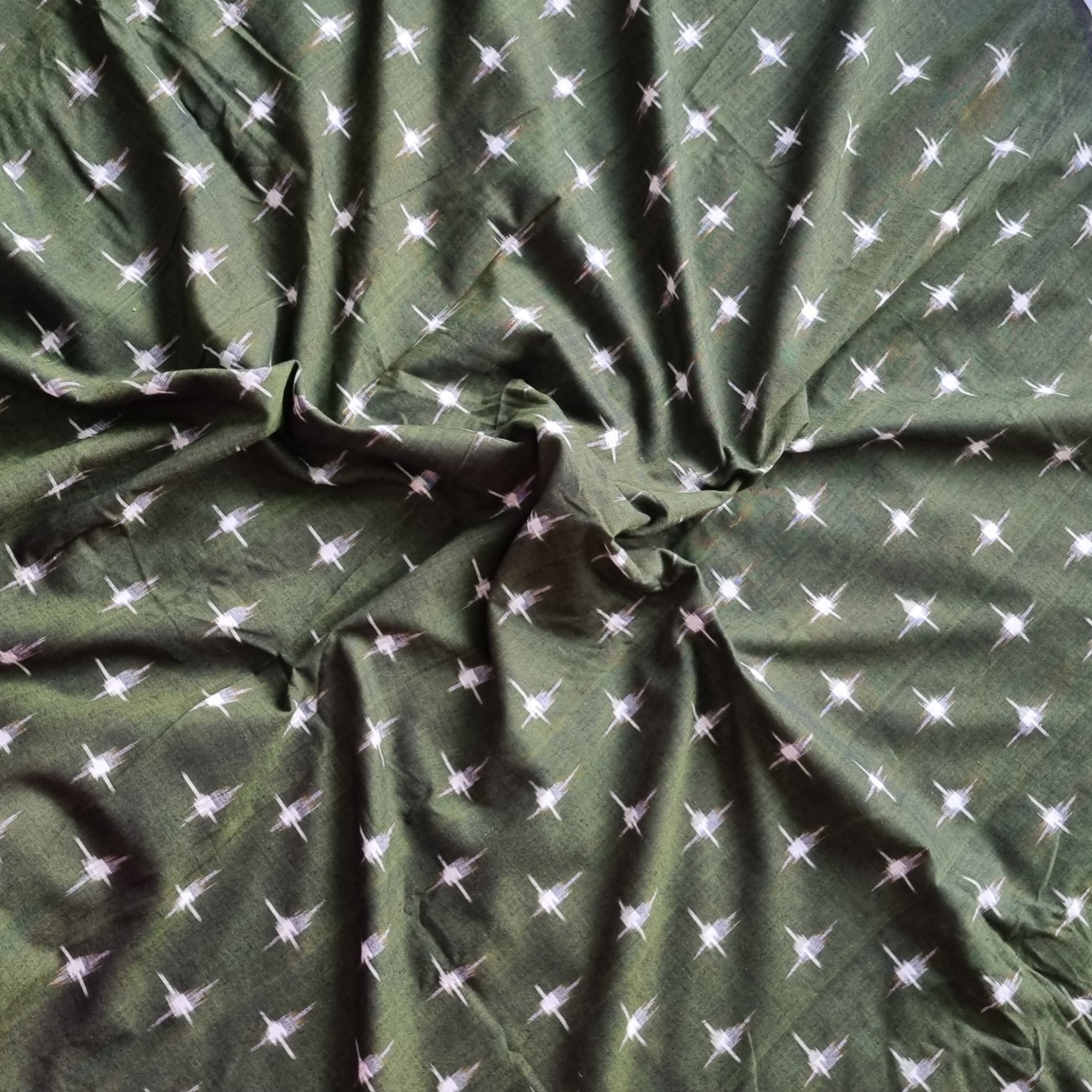 YARDAGE - Double ikat cotton olive green