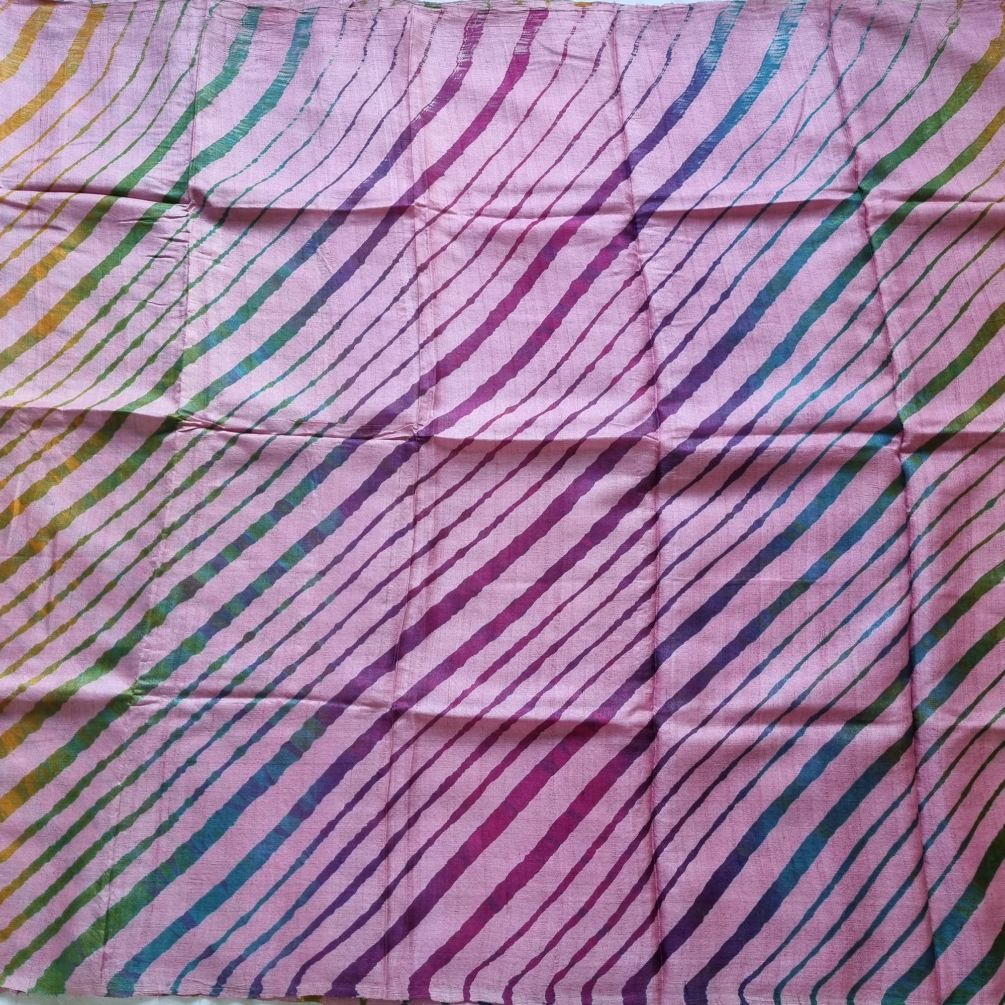 Handcrafted tussar Lehariya saree pastel pink multicolor