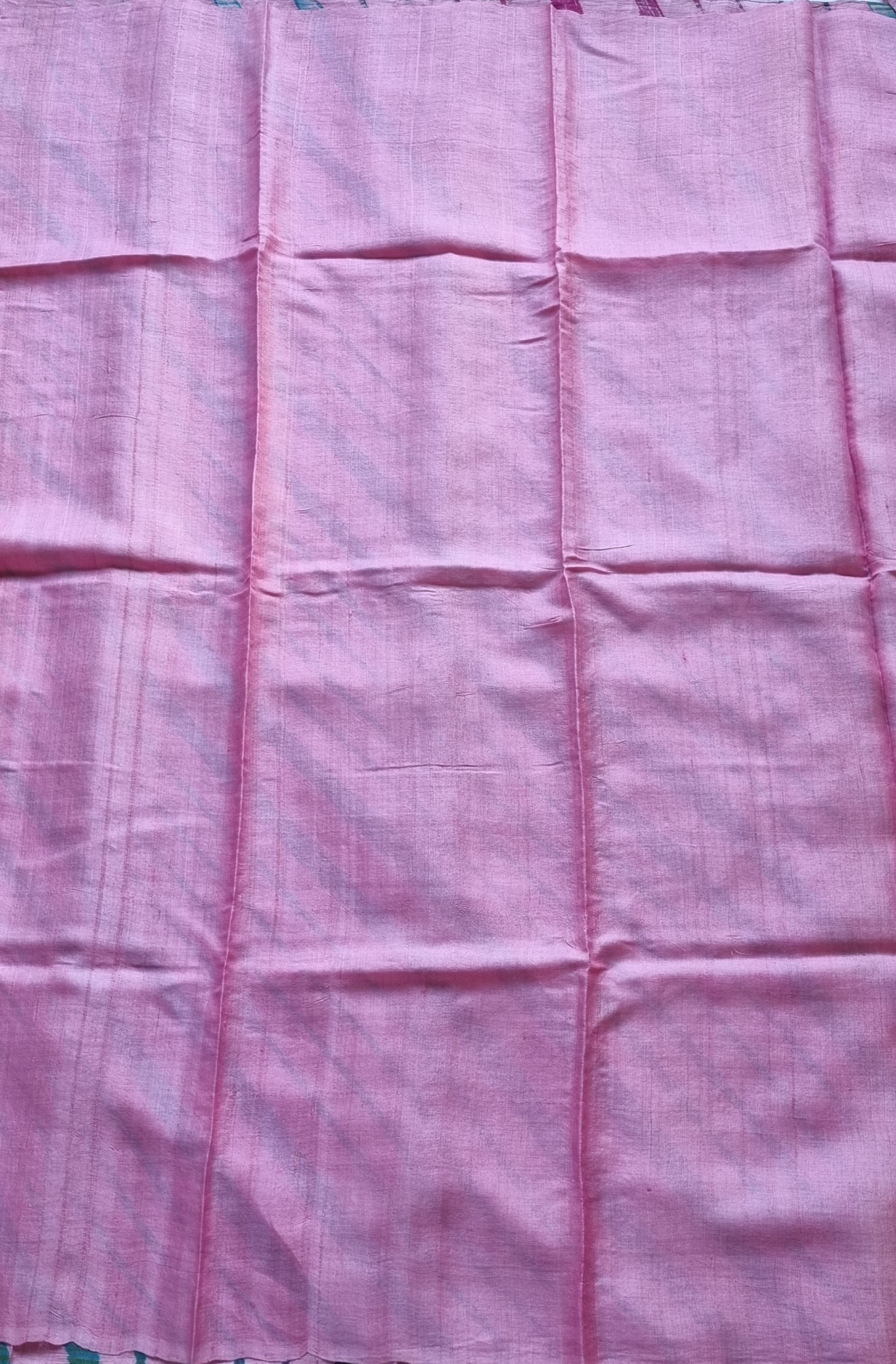 Handcrafted tussar Lehariya saree pastel pink multicolor