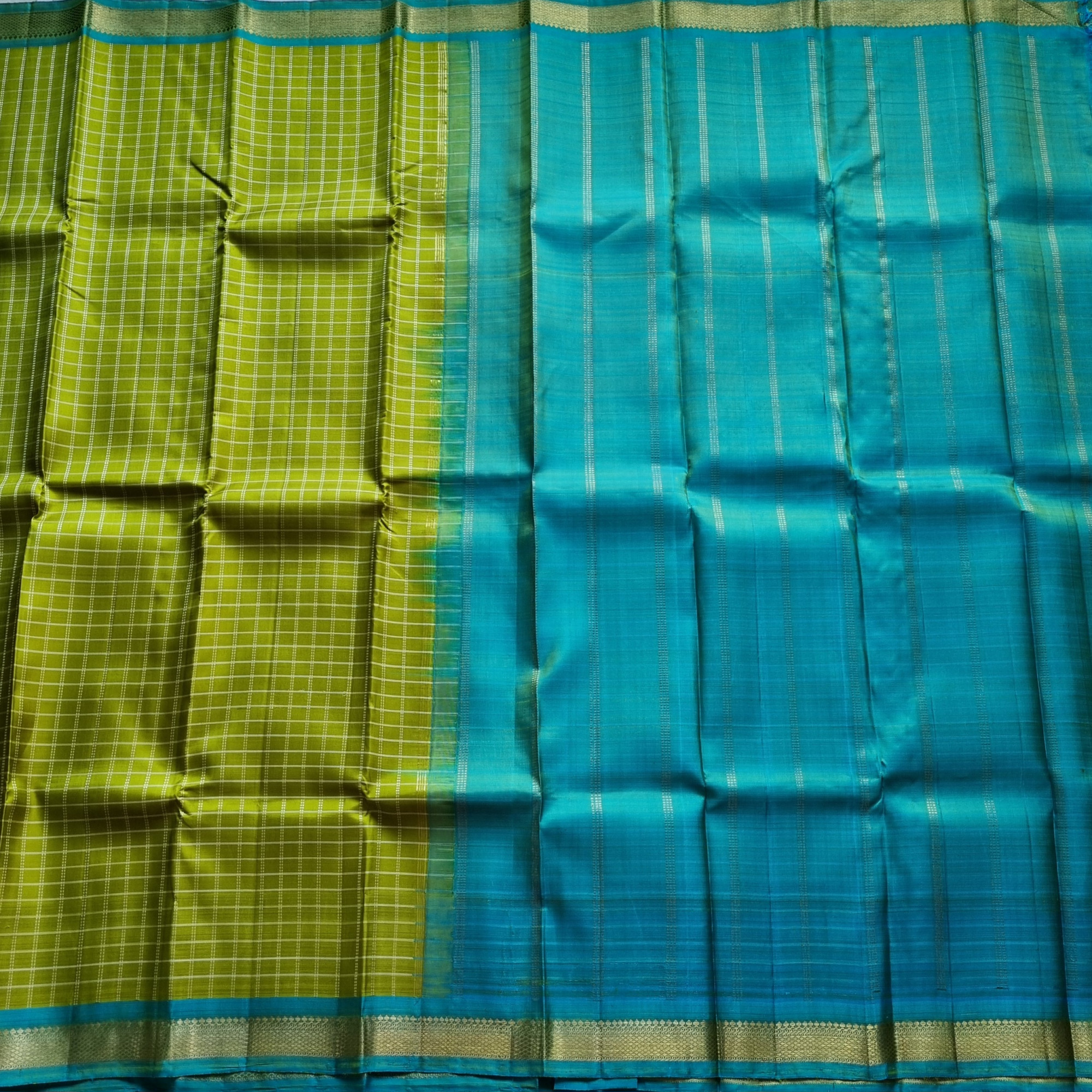 Kanjivaram Silk green kattam