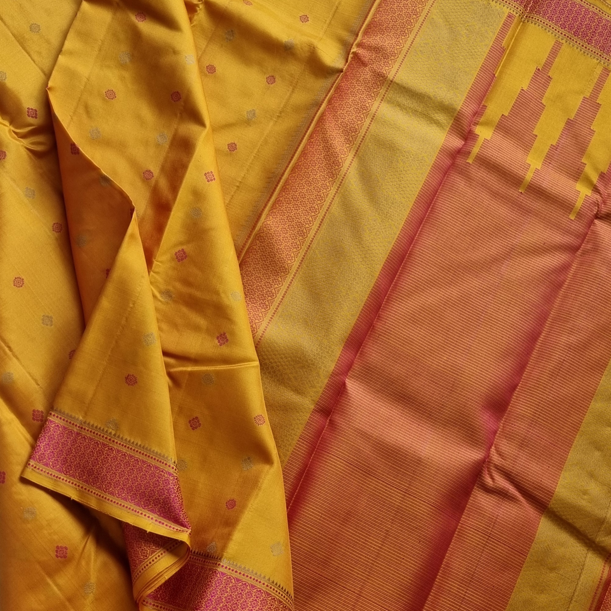 Kanjivaram Silk yellow threadwork