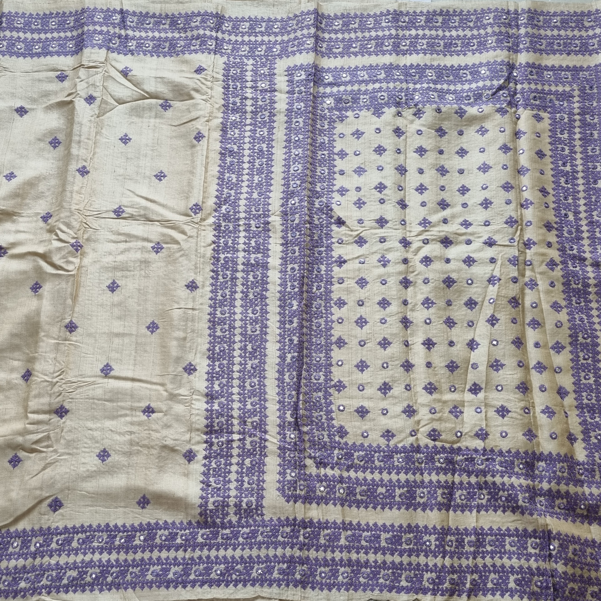 Tussar with purple Sindhi stitch