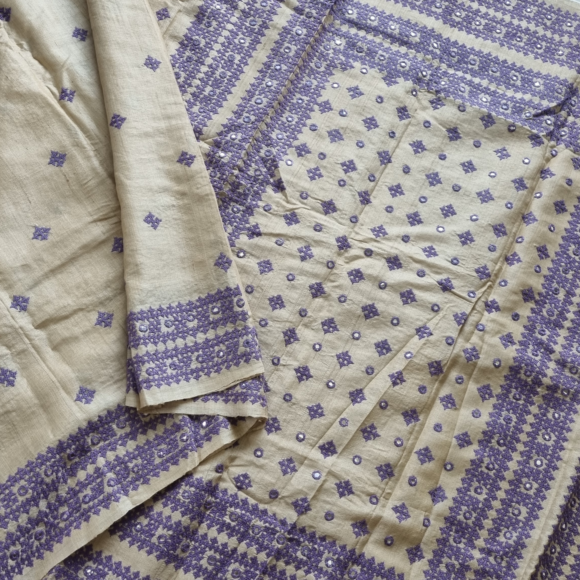 Tussar with purple Sindhi stitch
