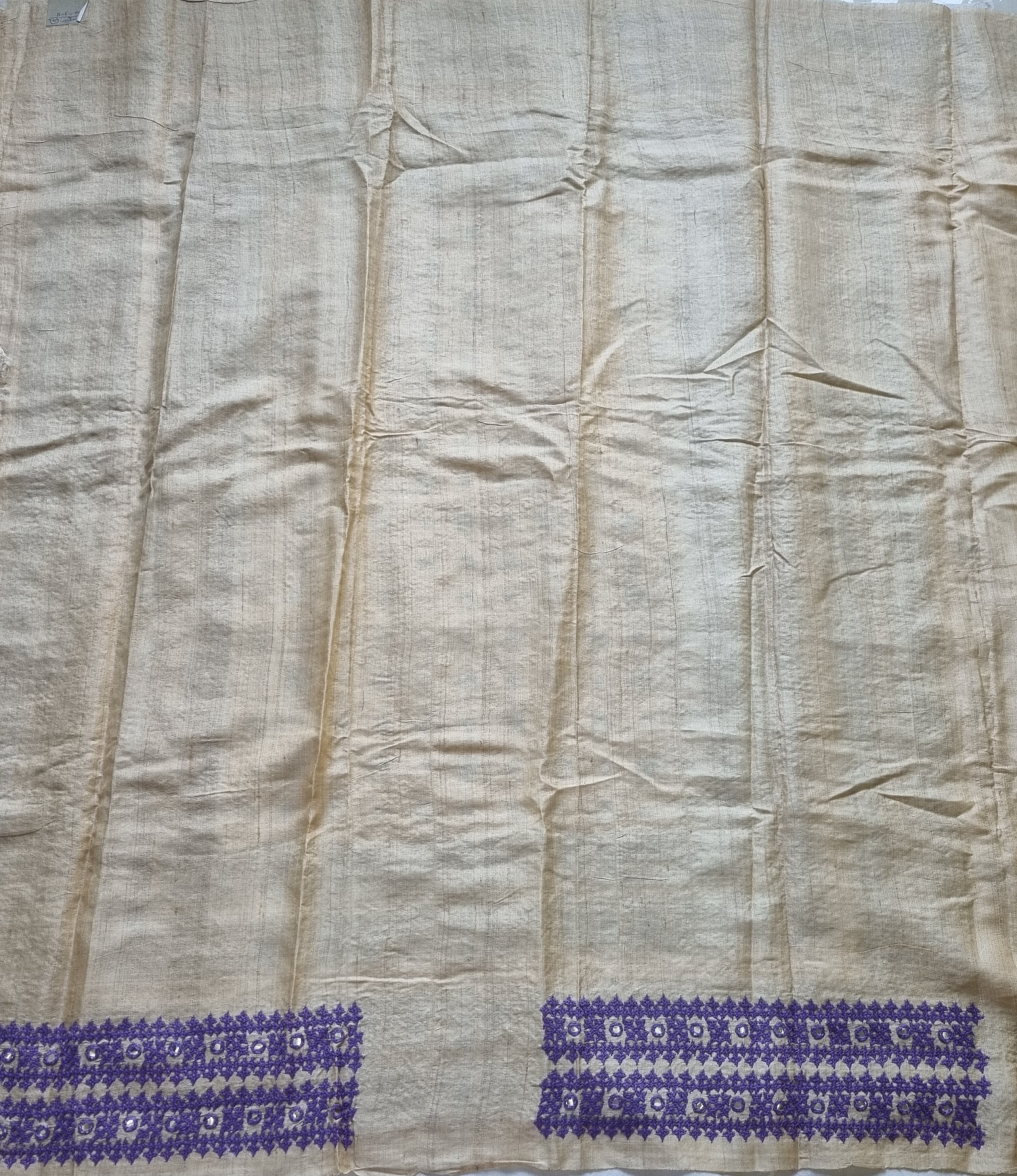 Tussar with purple Sindhi stitch