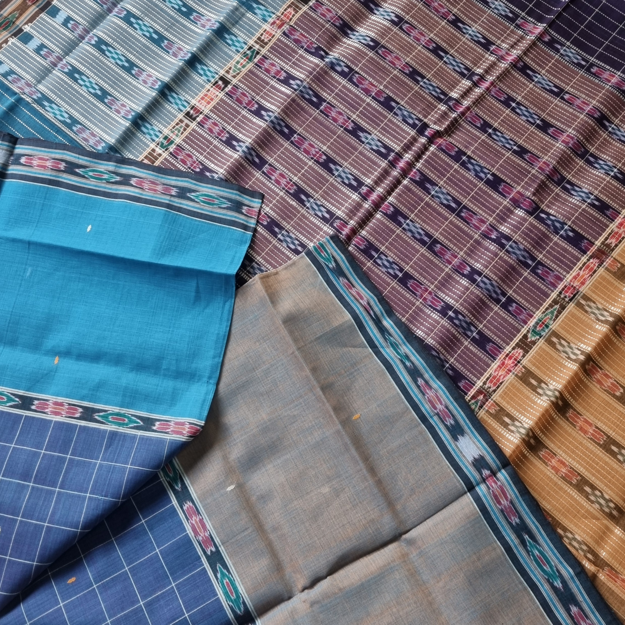 Jagatsinghpur  cotton saree turquoise blue shot grey