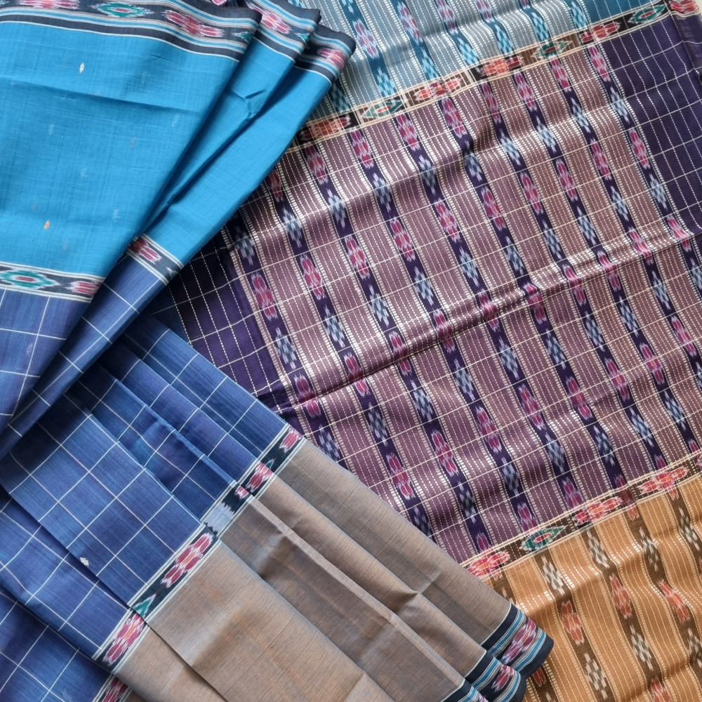 Image of Jagatsinghpur  cotton saree turquoise, blue, shot grey