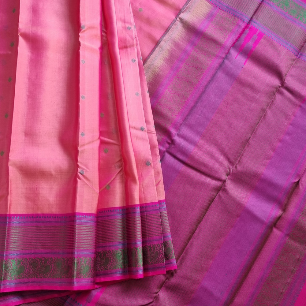 Image of Kanjivaram Silk pink threadwork