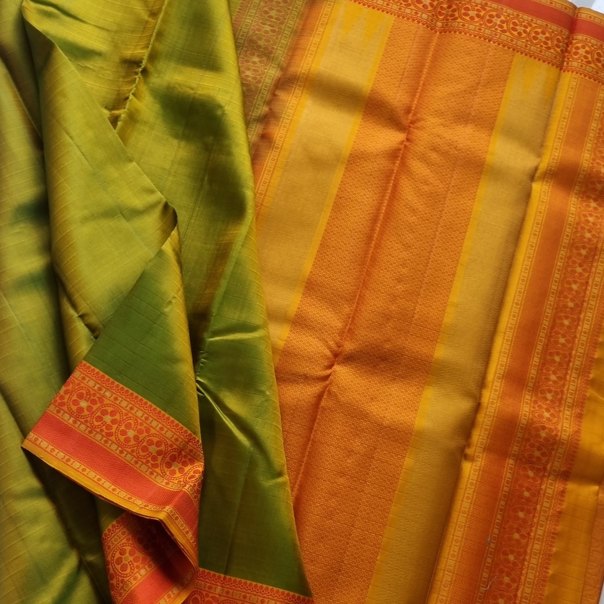 Kanjivaram Silk shot green Meenakari threadwork