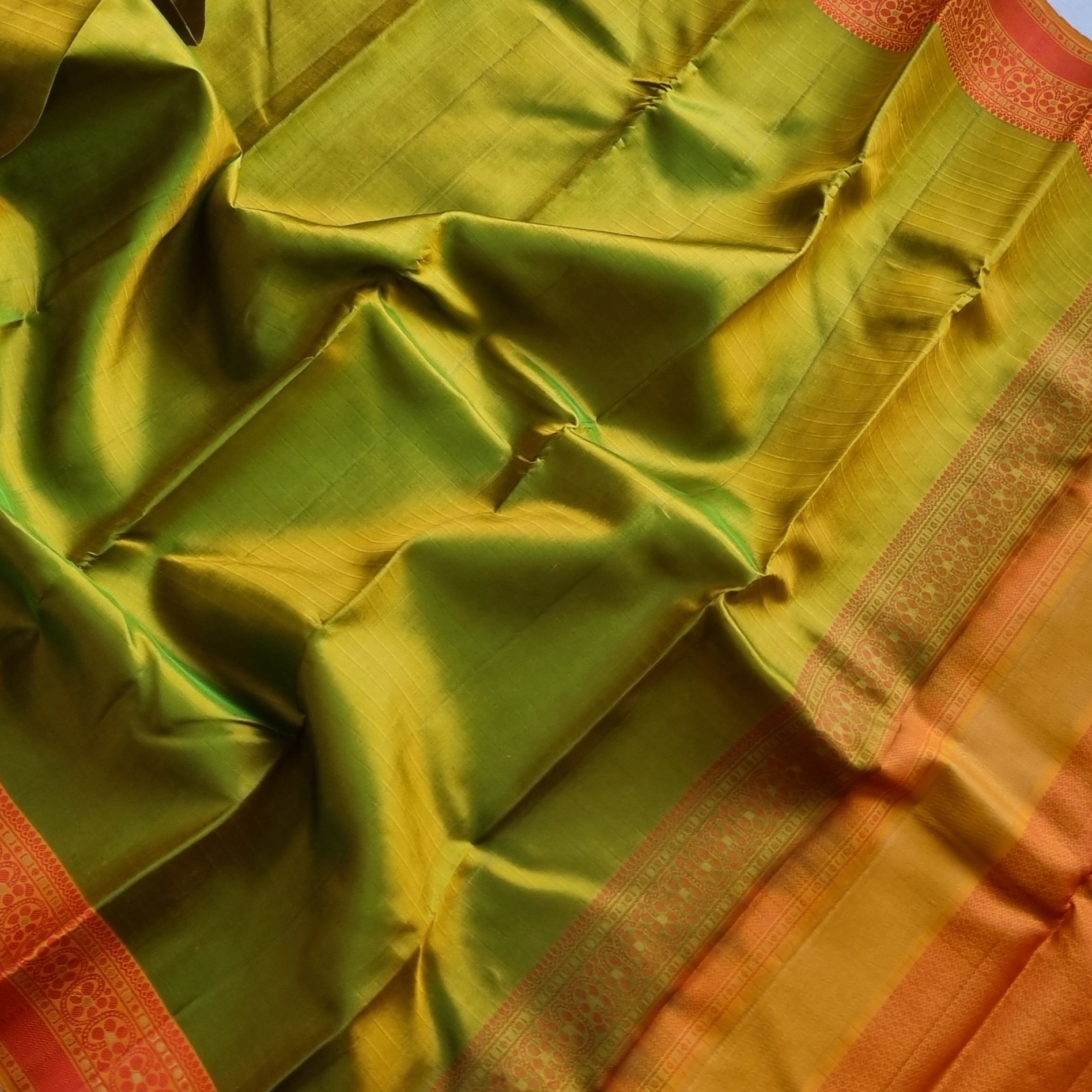 Kanjivaram Silk shot green Meenakari threadwork