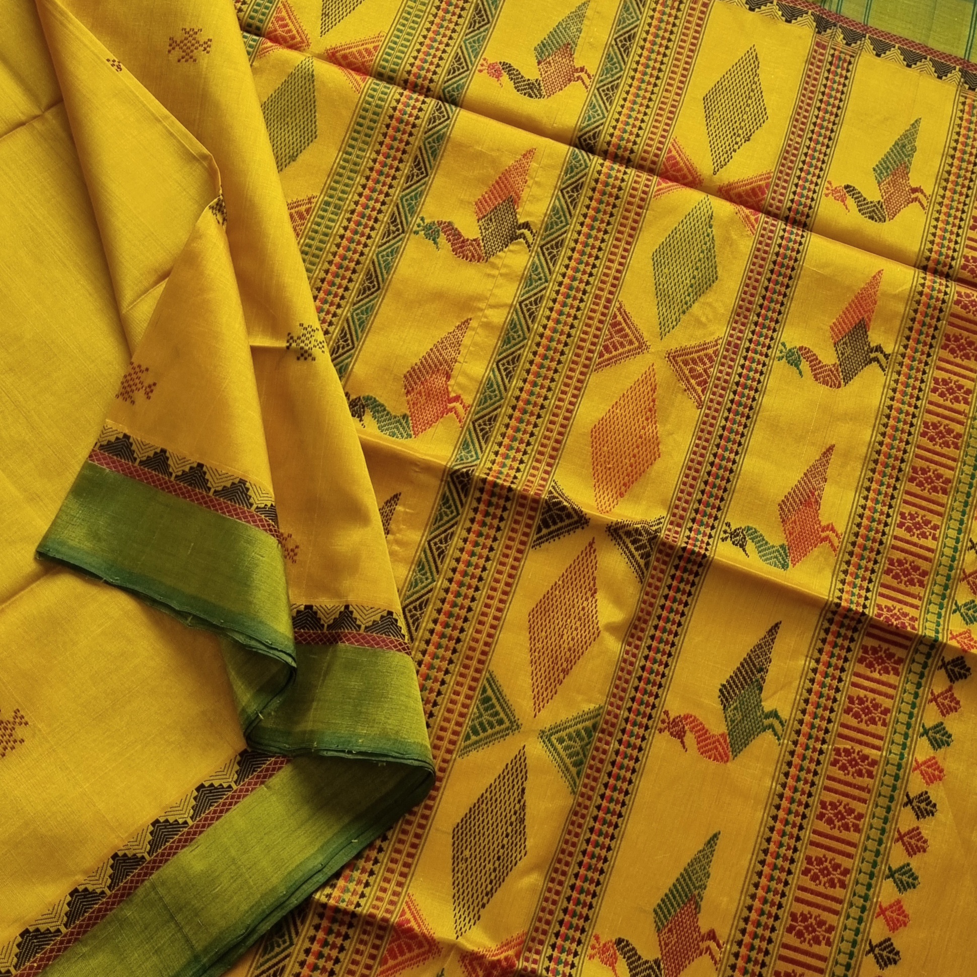 Kanchi Silkcotton yellow Bomkai design