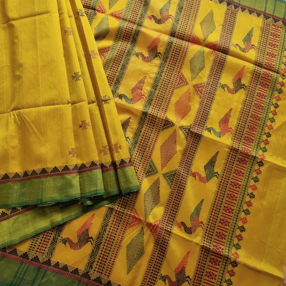 Image of Kanchi Silkcotton yellow Bomkai design