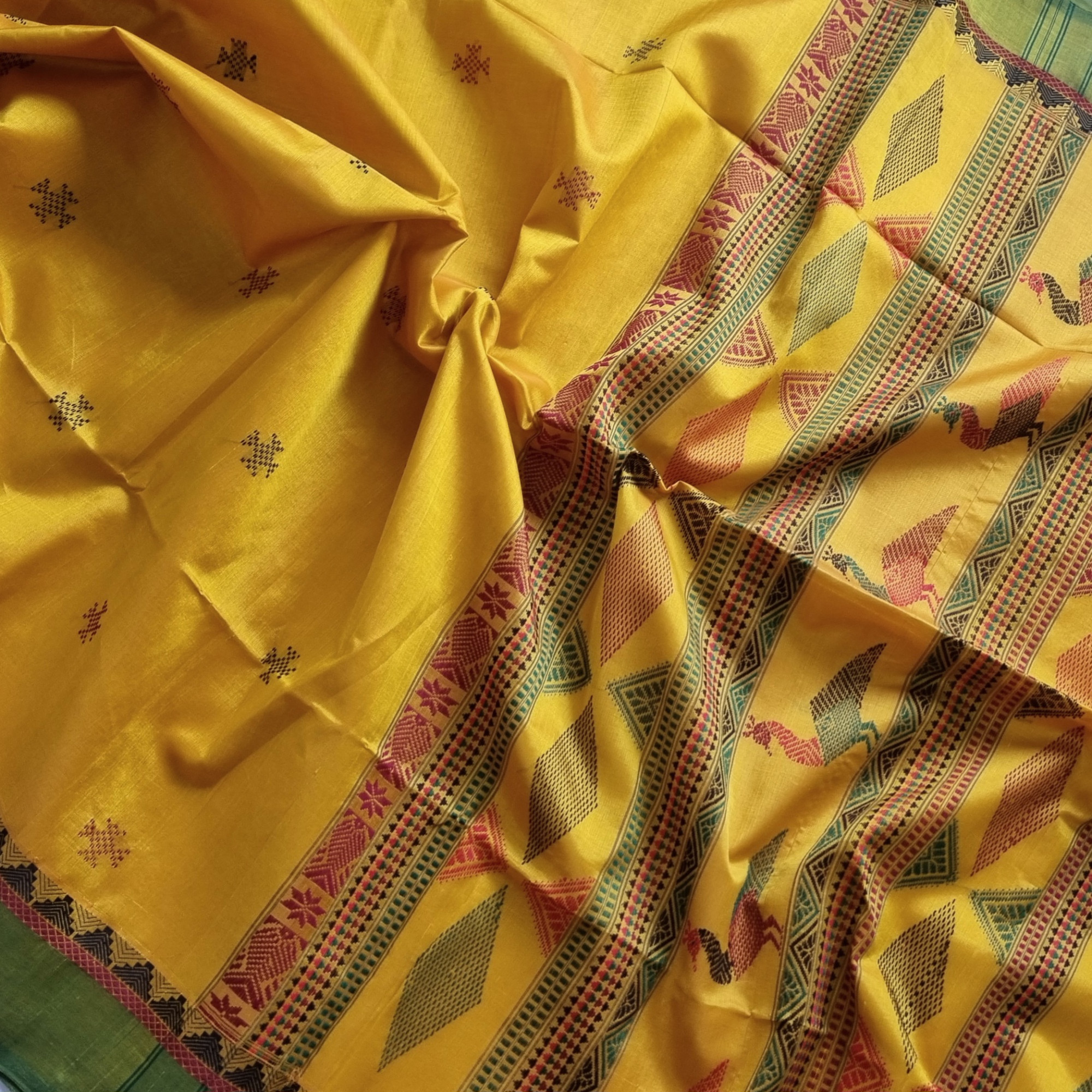 Kanchi Silkcotton yellow Bomkai design