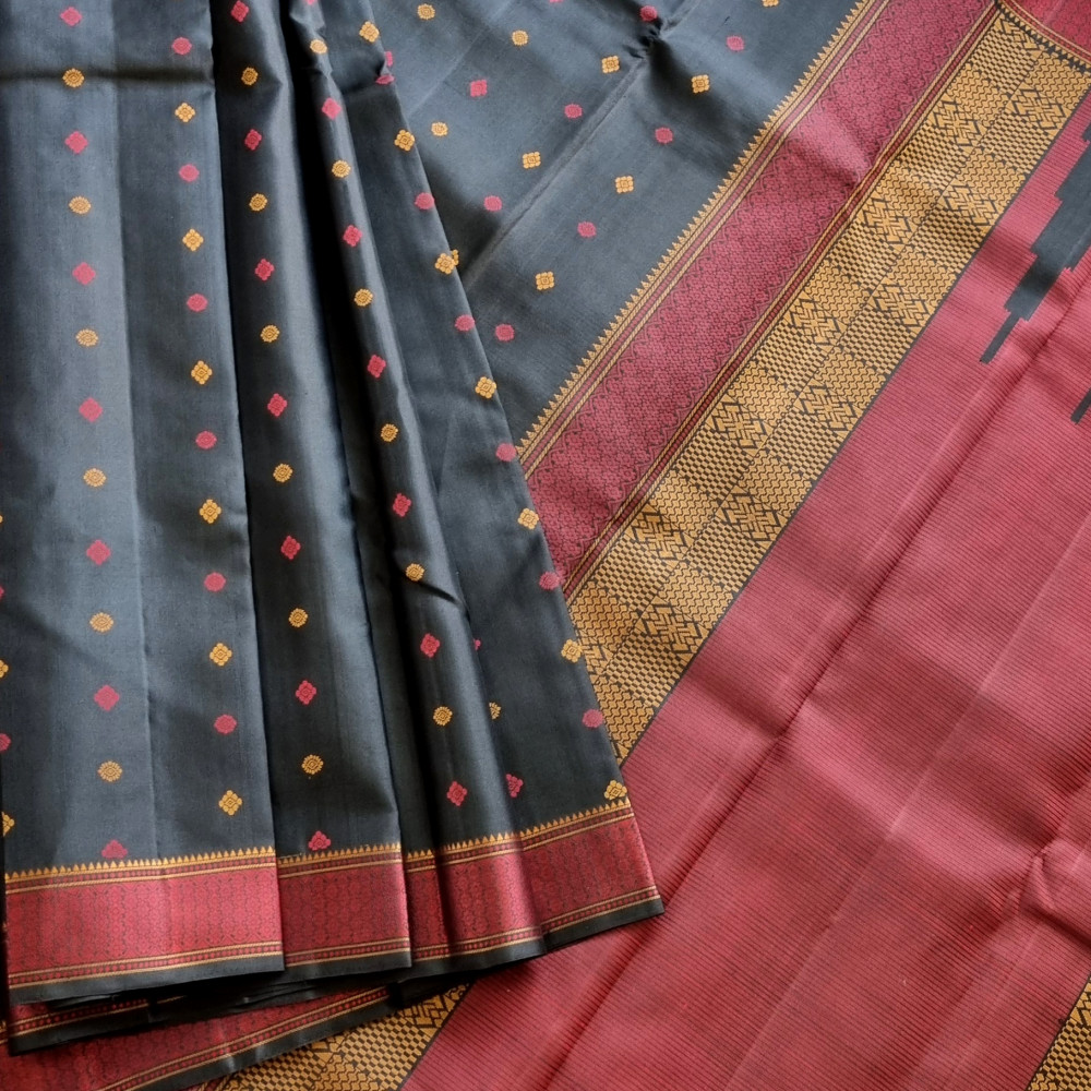 Image of Kanjivaram Silk black threadwork