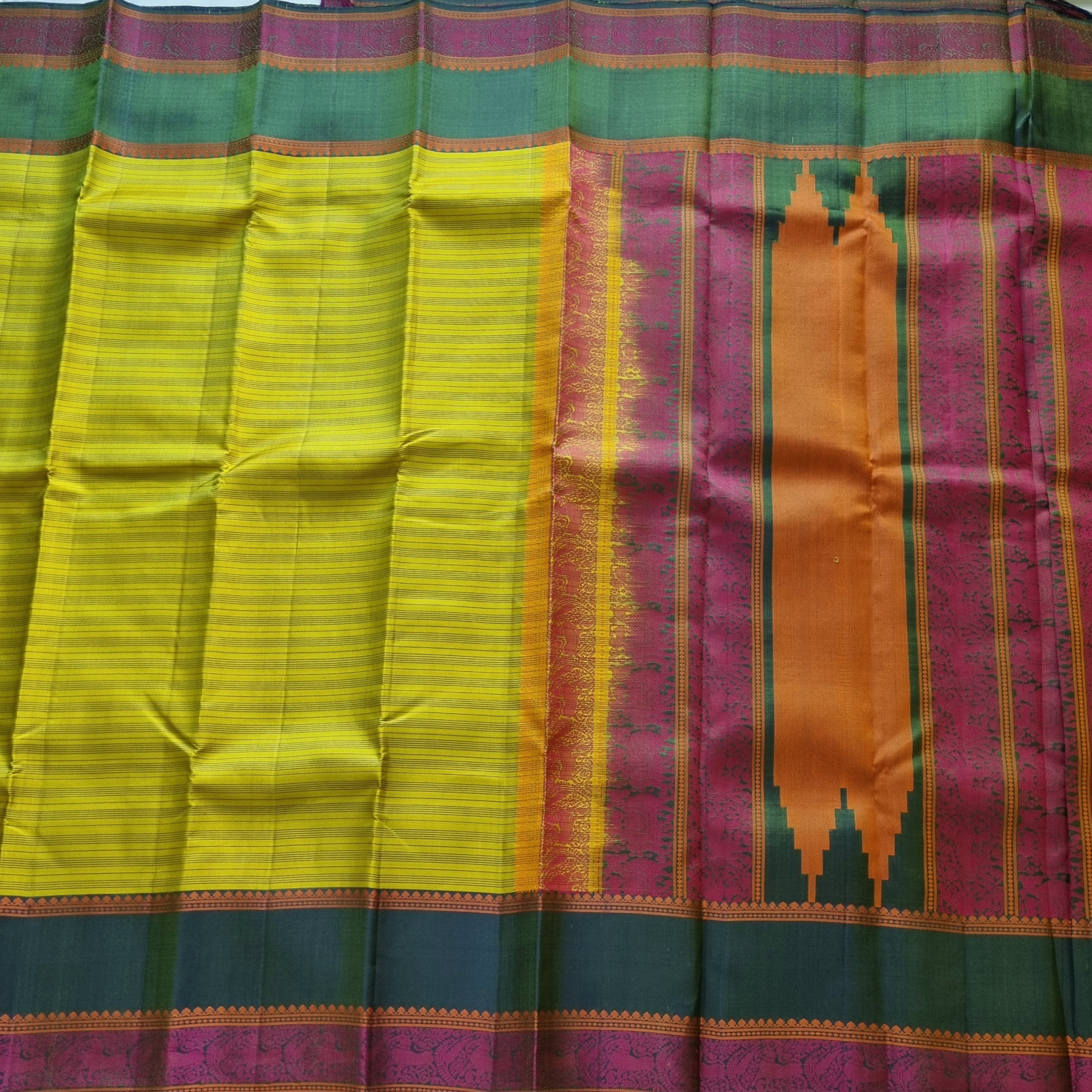 Kanjivaram Silk lime green threadwork