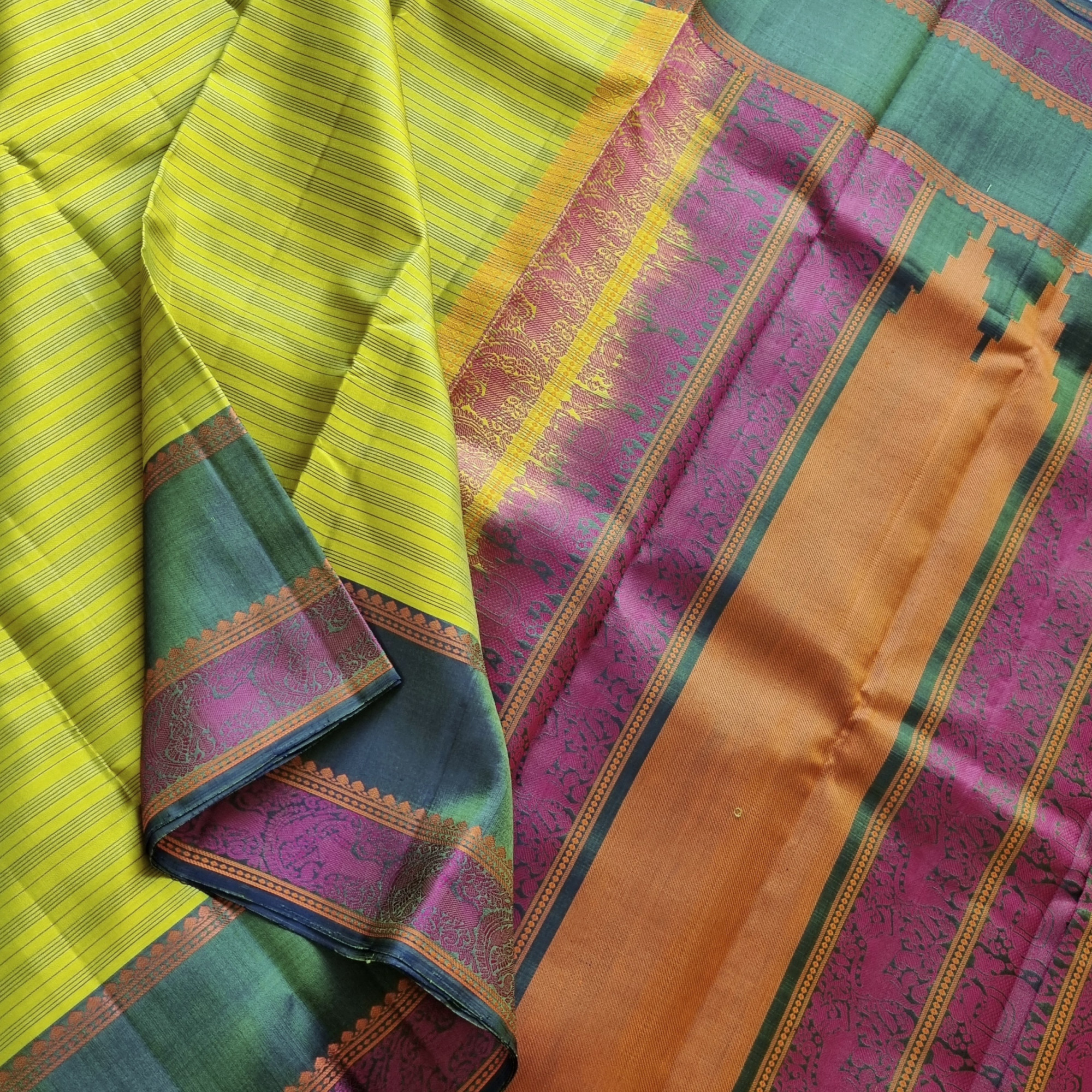 Kanjivaram Silk lime green threadwork