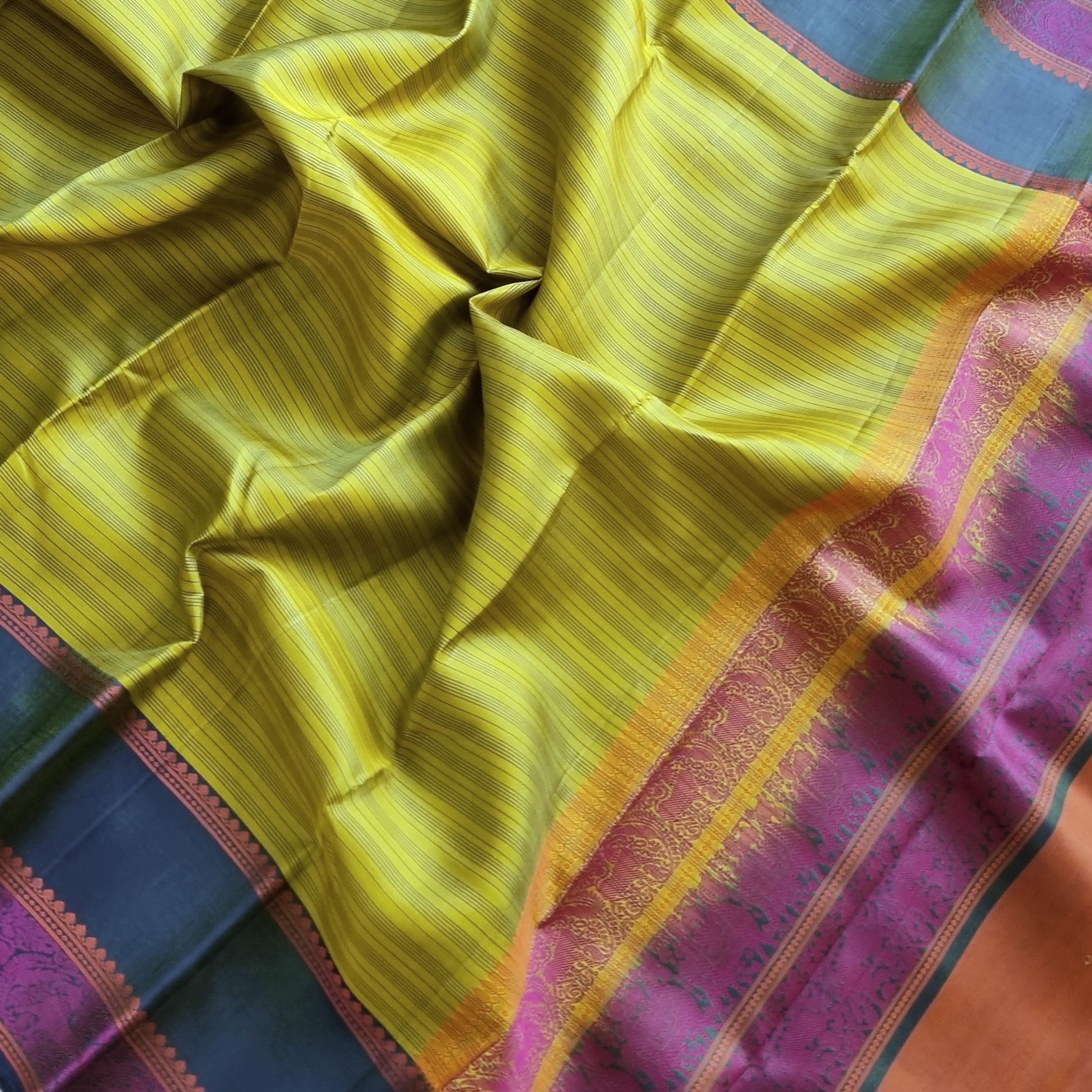 Kanjivaram Silk lime green threadwork