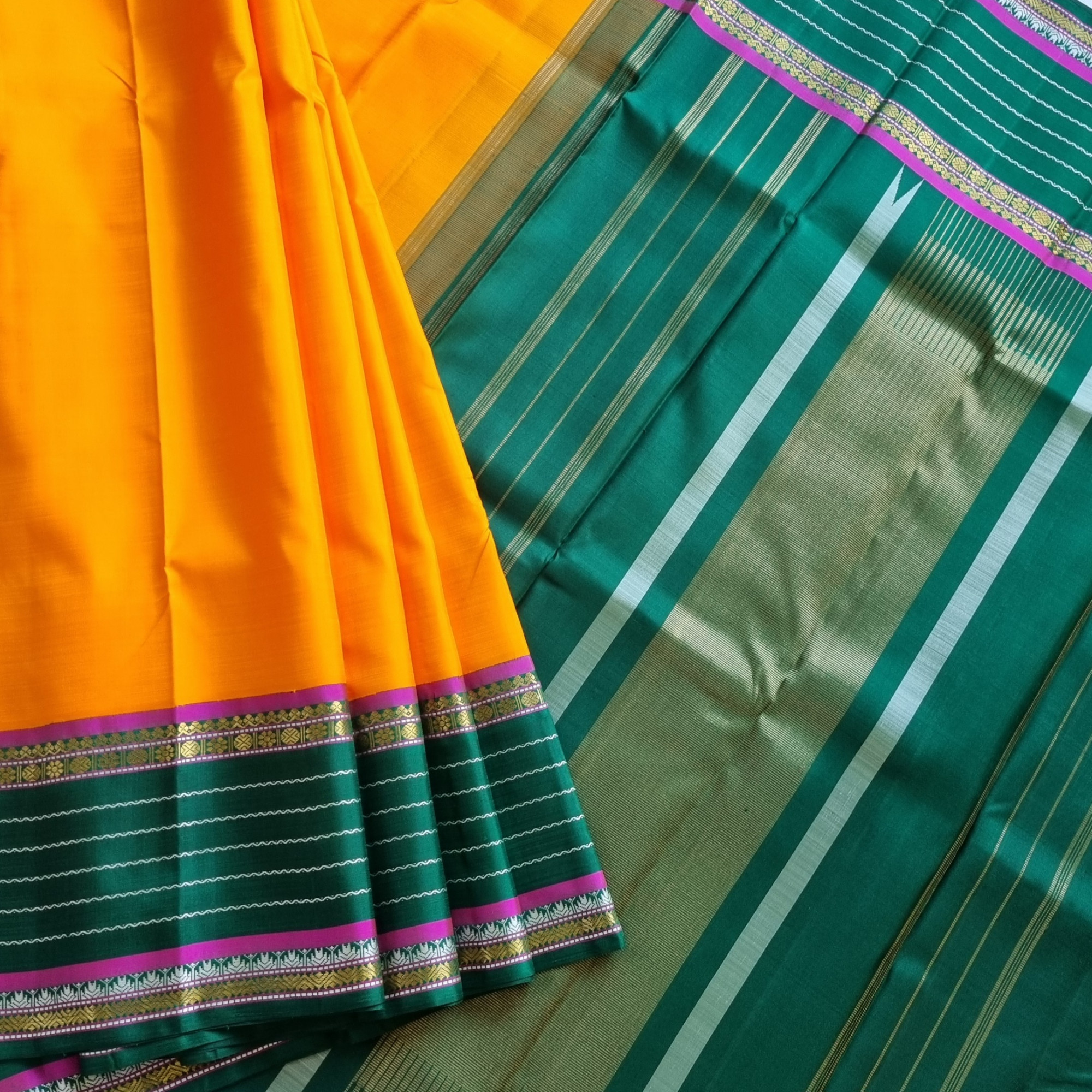 Kanjivaram silk Mambazha orange Korvai