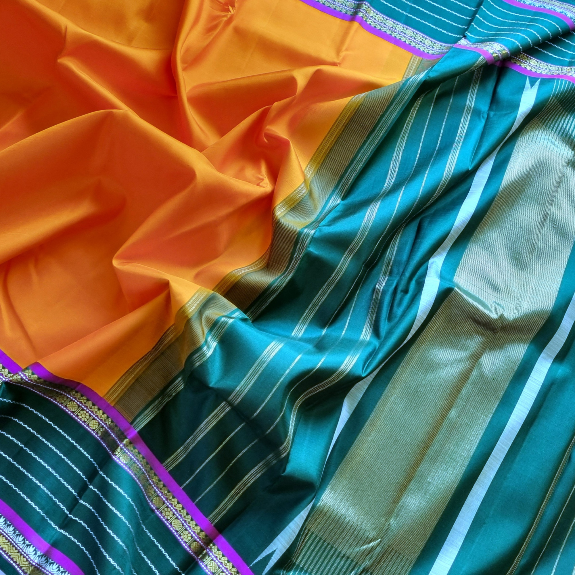Kanjivaram silk Mambazha orange Korvai