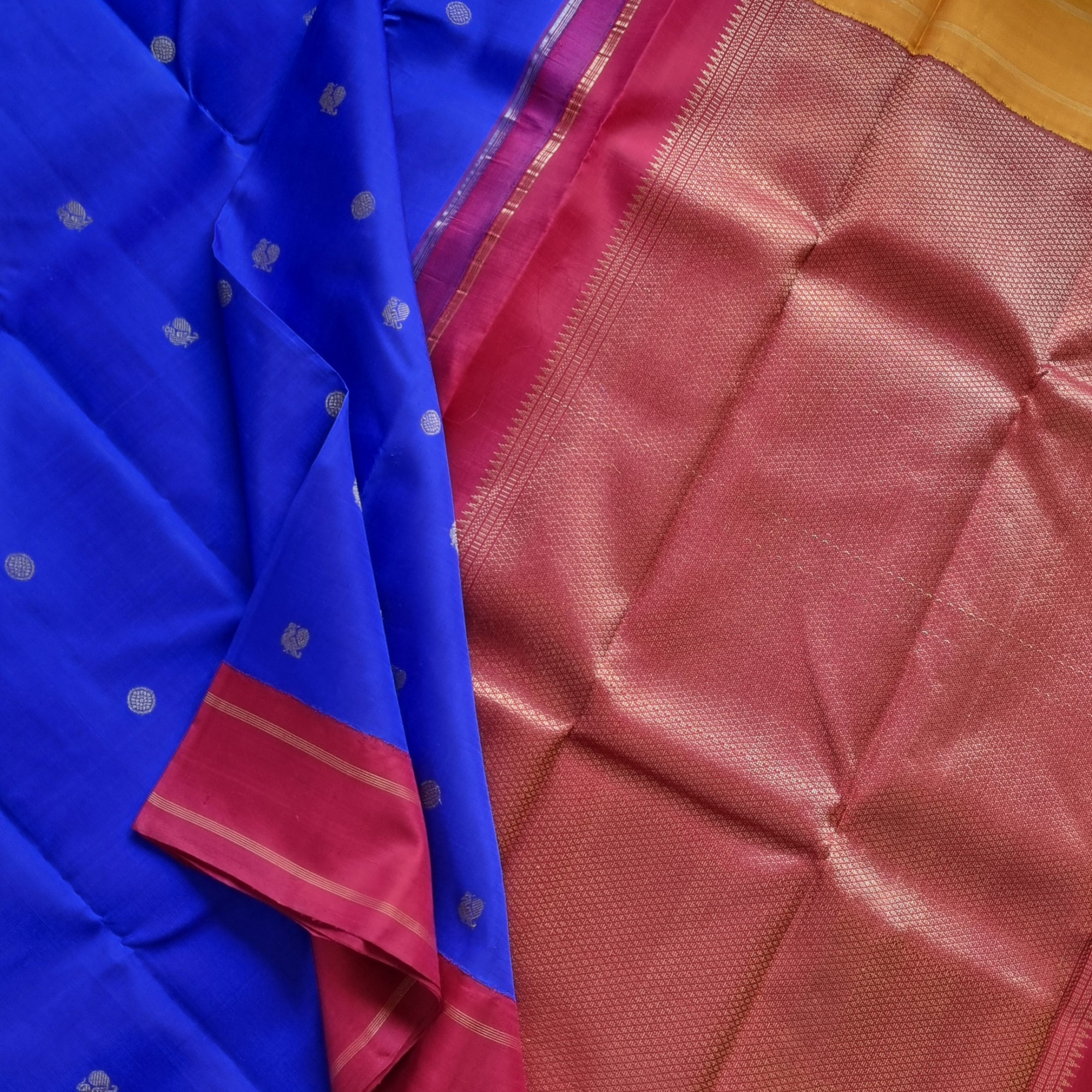 Kanjivaram silk  MS blue Kai Korvai Ganga Jamuna borders and  Adai weaving
