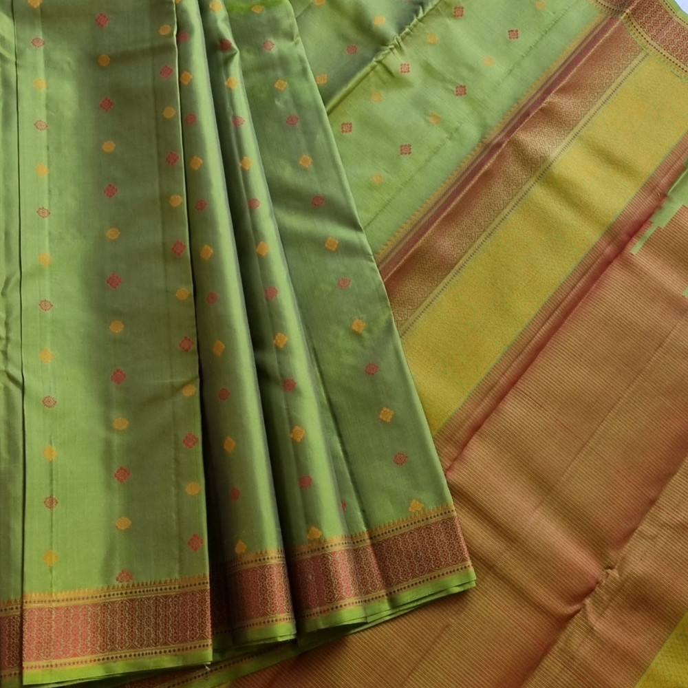 Image of Kanjivaram Silk moss green threadwork