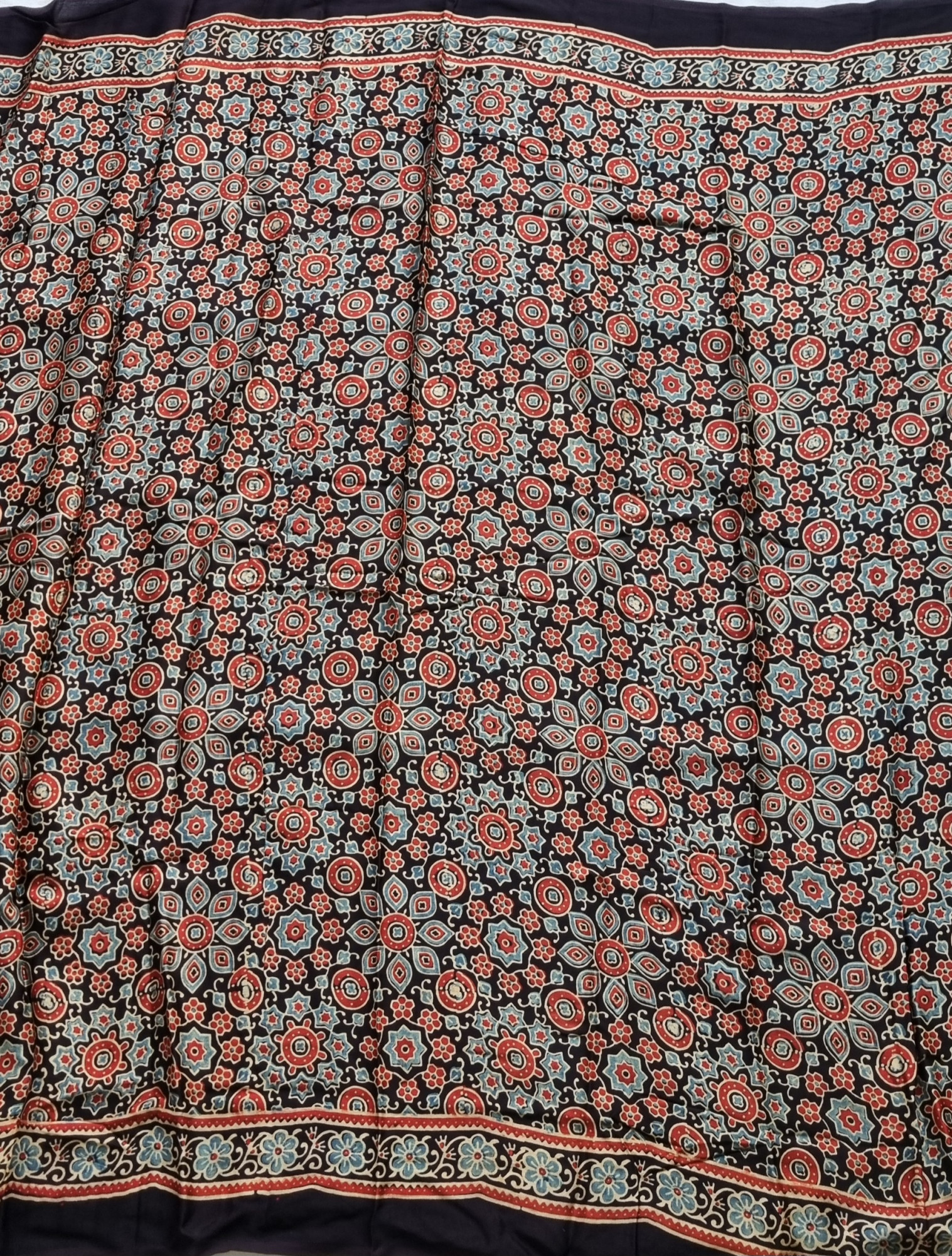 Handcrafted Ajrakh on modal silk stripes