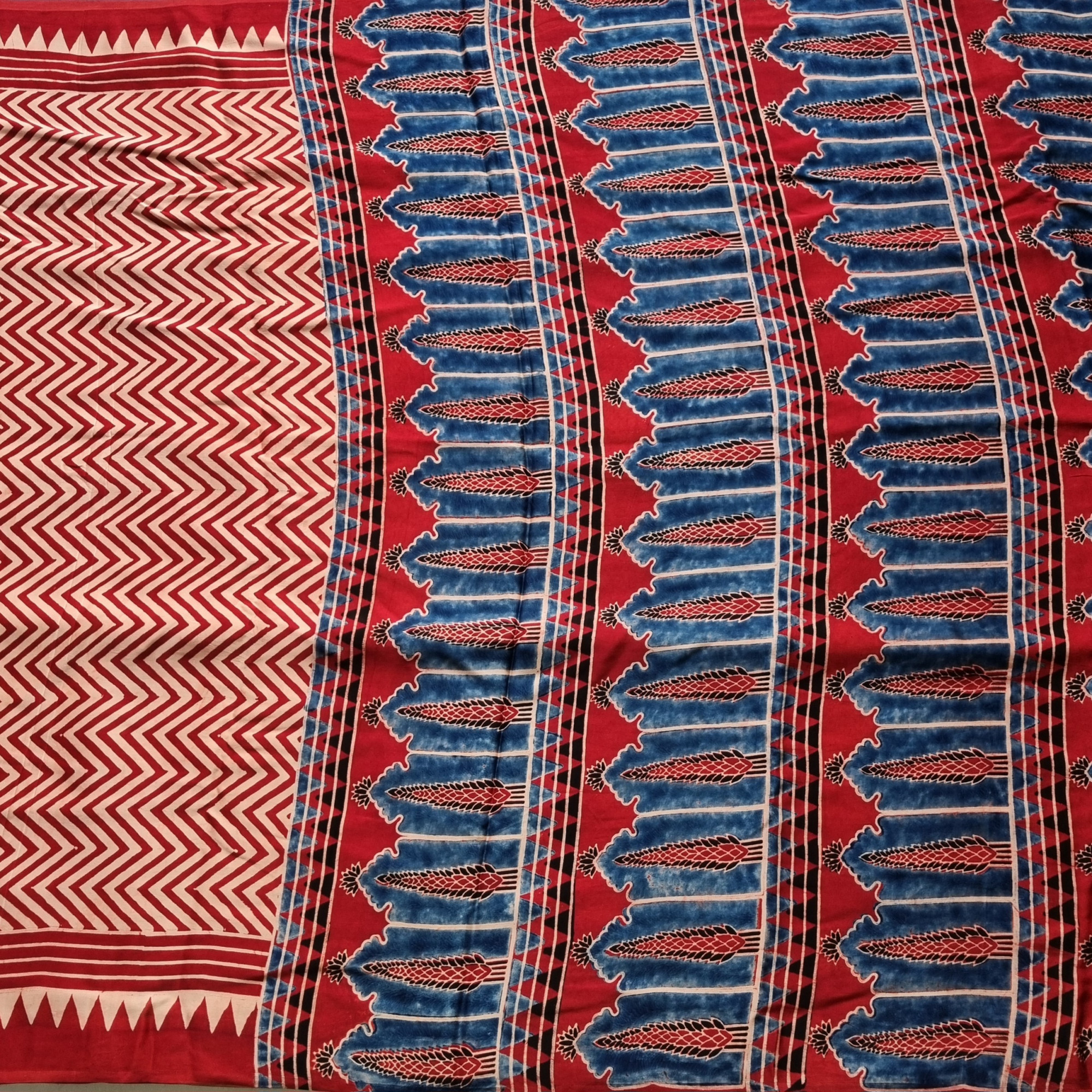 Handcrafted Ajrakh on modal silk  chevron