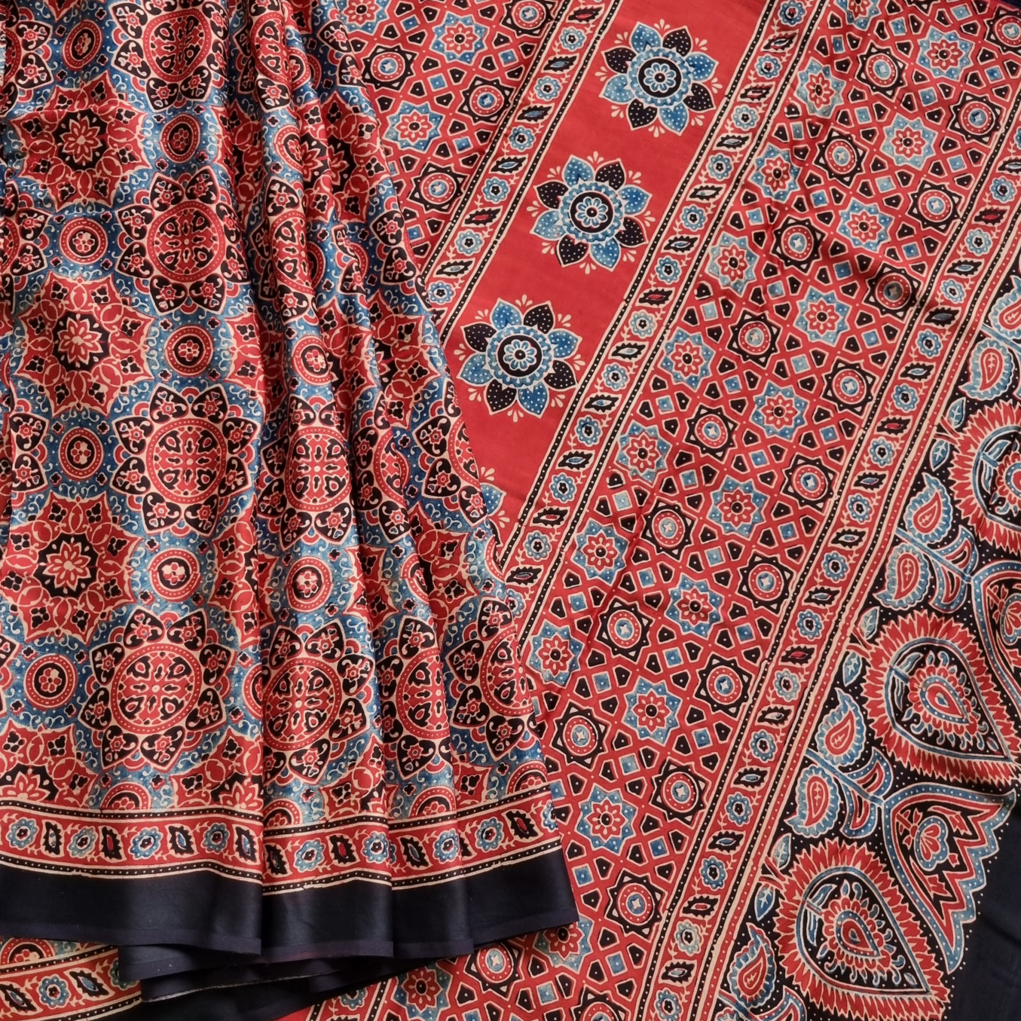 Handcrafted Ajrakh on modal silk