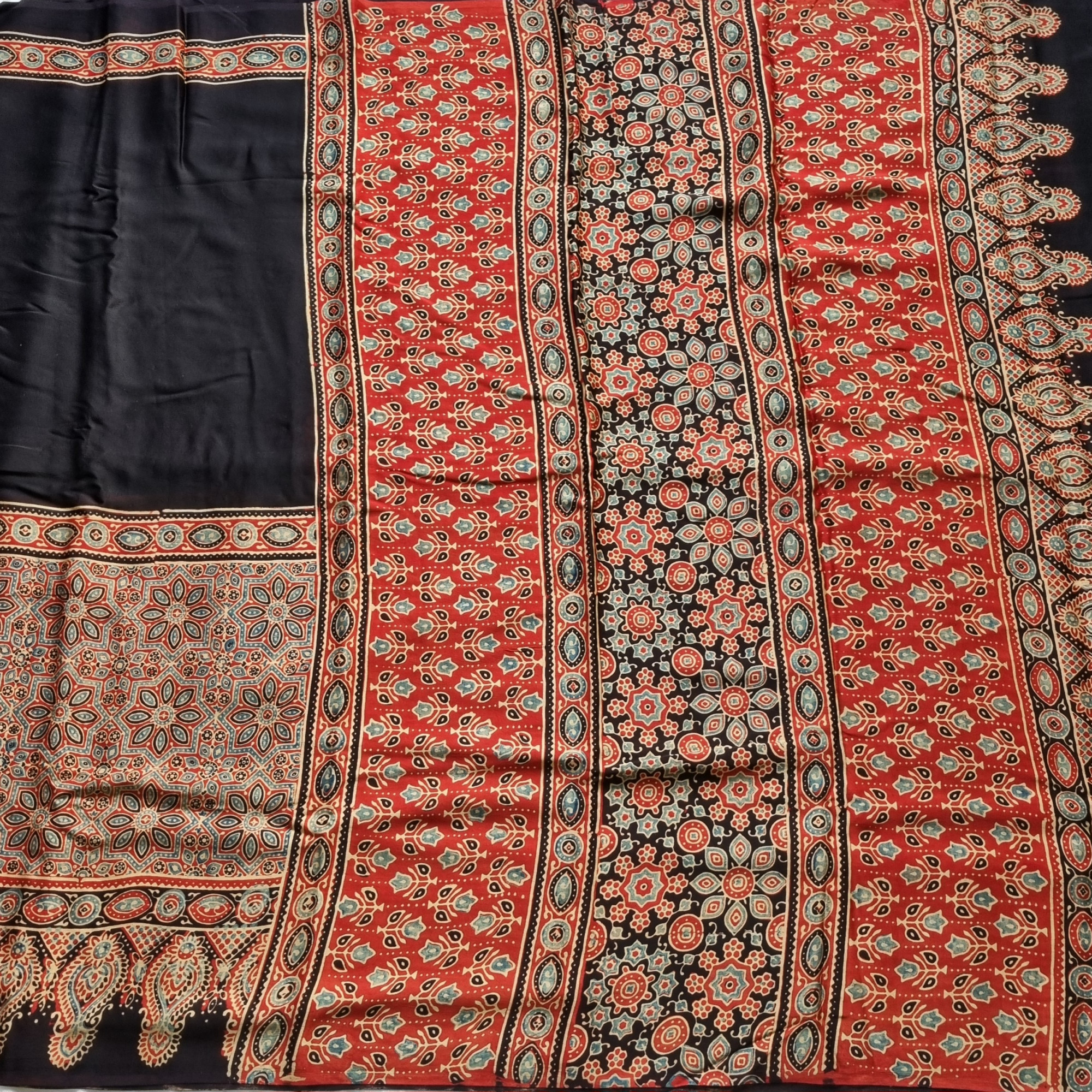 Handcrafted Ajrakh on modal silk half and half