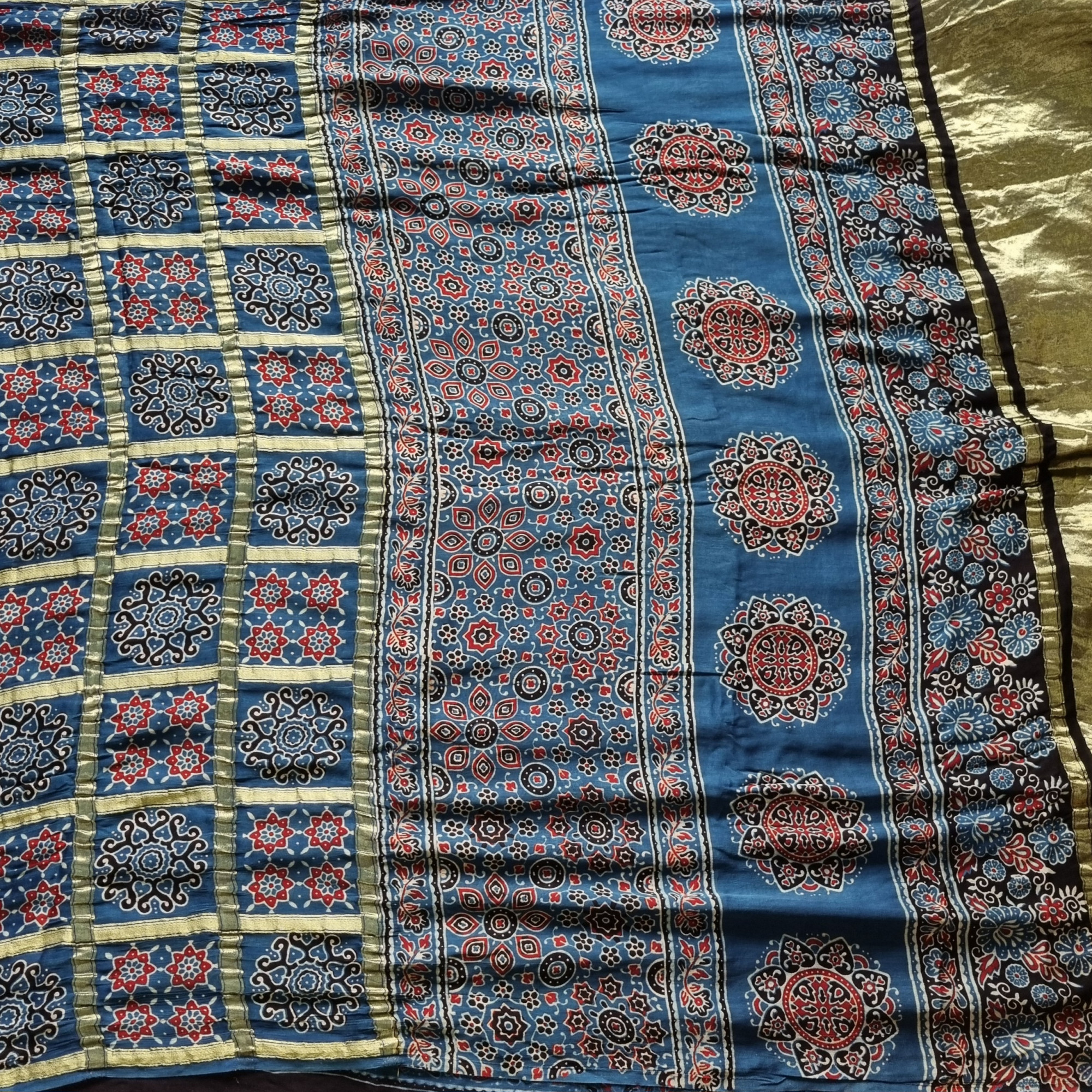 Ajrakh Gharchola on blue modal silk