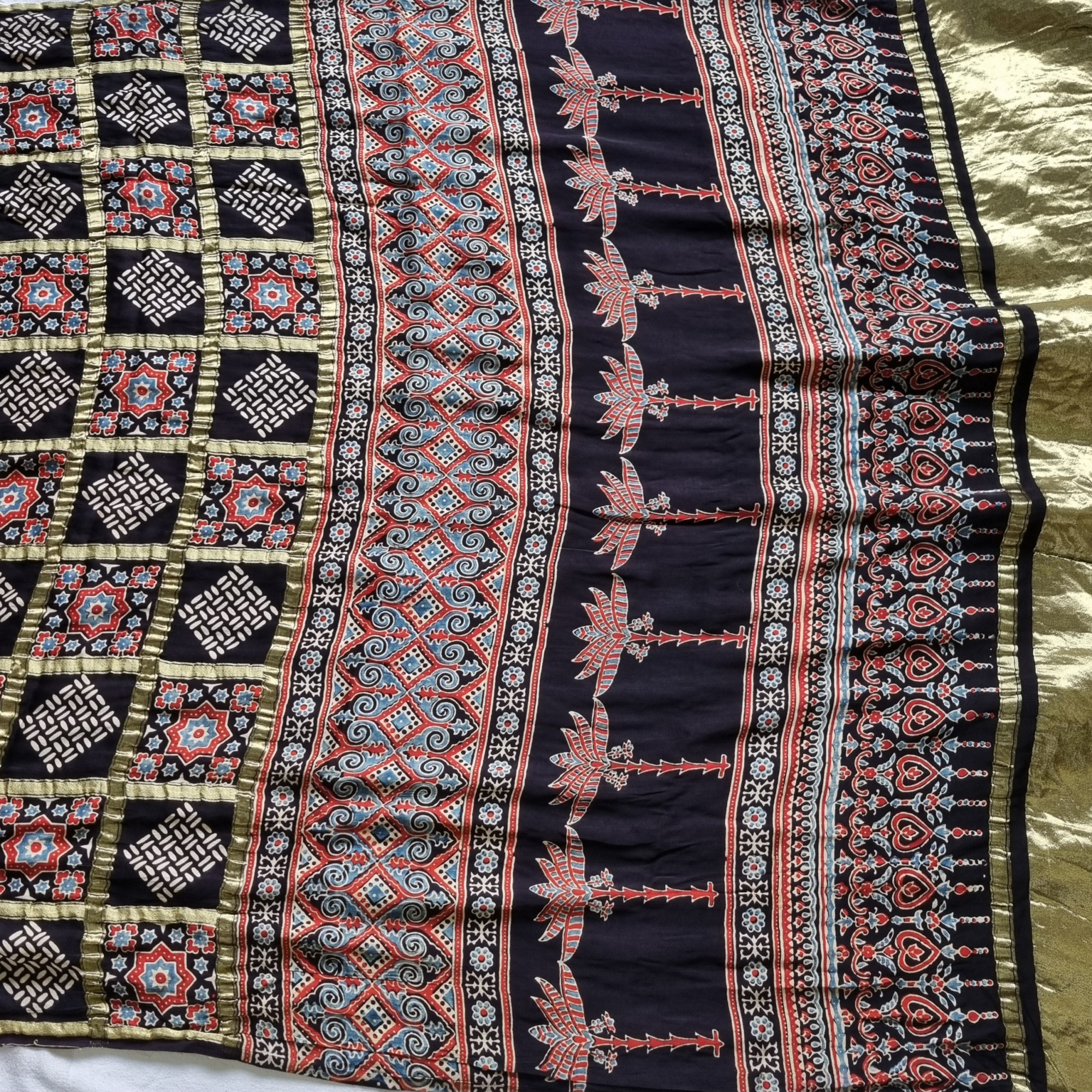 Ajrakh Gharchola on black modal silk