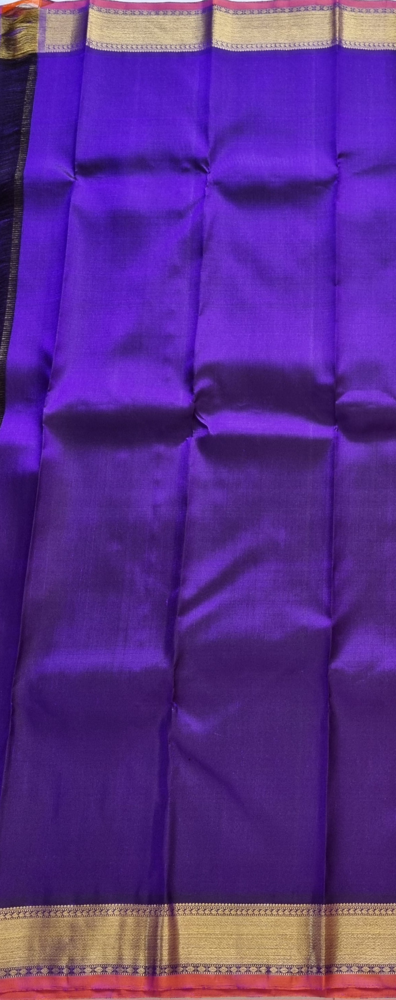 Kanjivaram silk yellow purple Korvai
