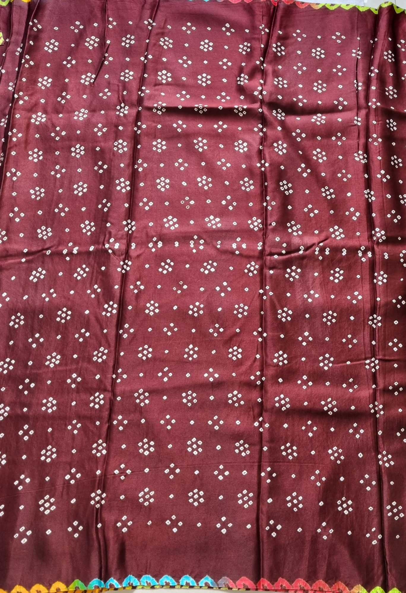 Handcrafted Multicolor Bandhani on brown  Gajji silk