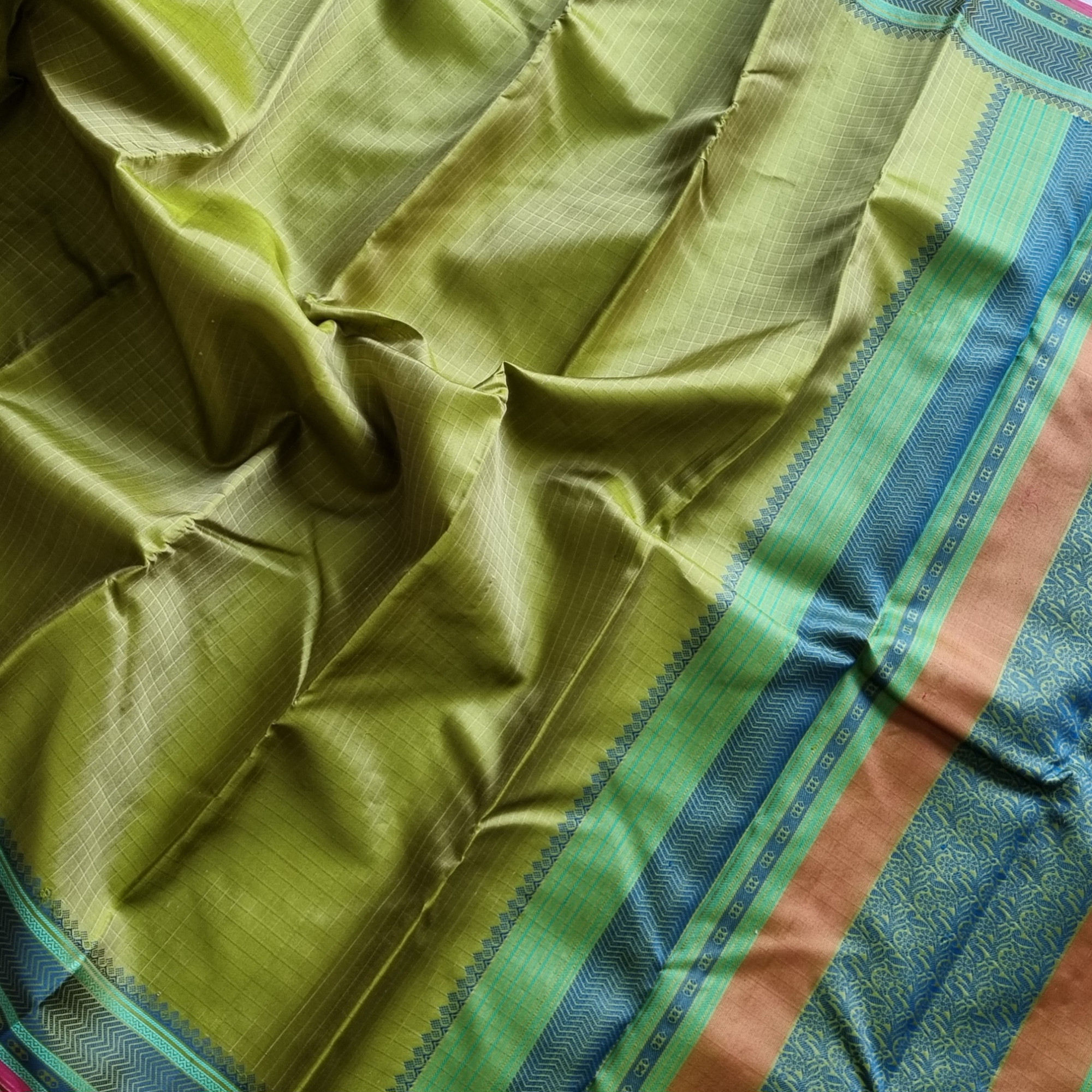 Kanjivaram Silk pastel green threadwork