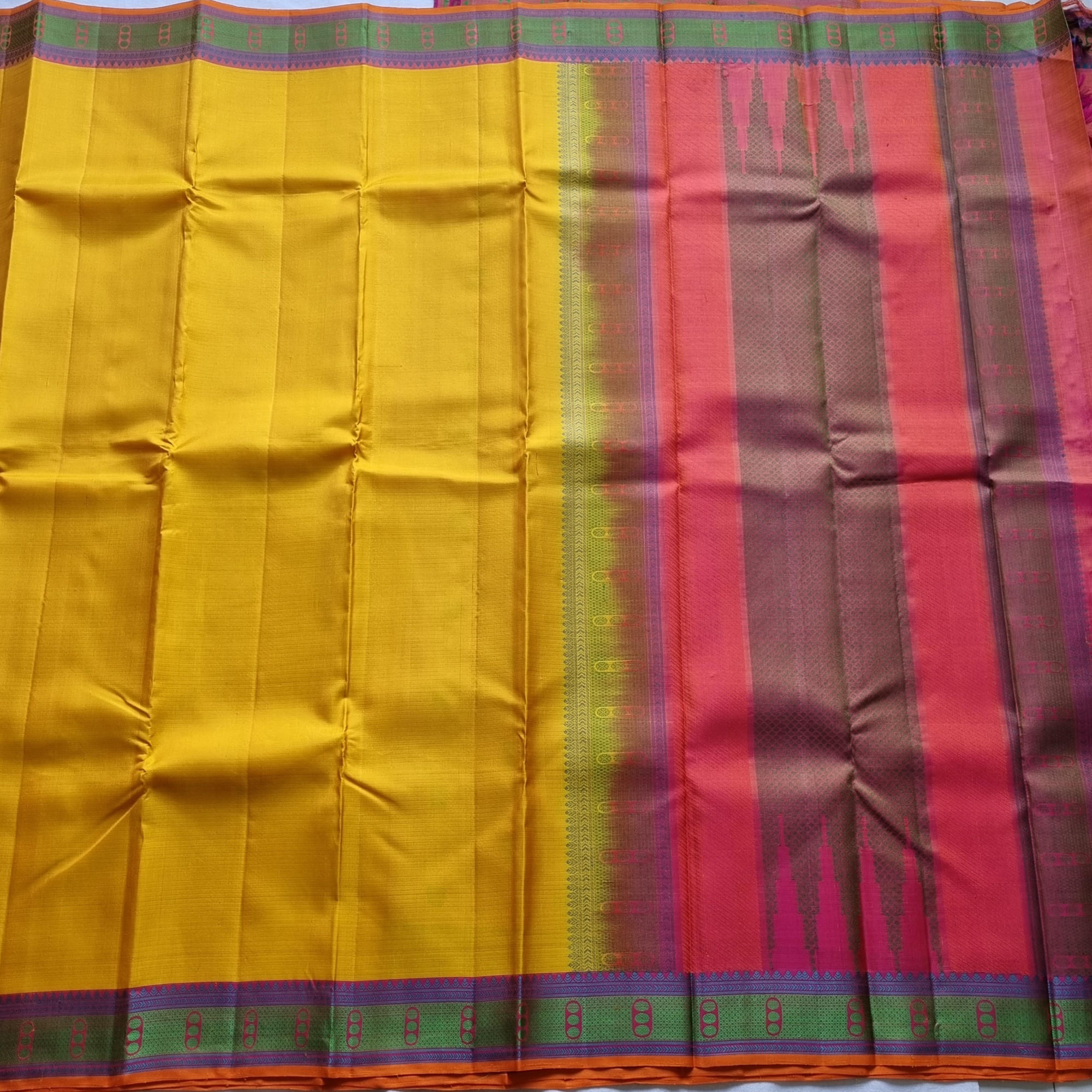 Kanjivaram Silk yellow threadwork