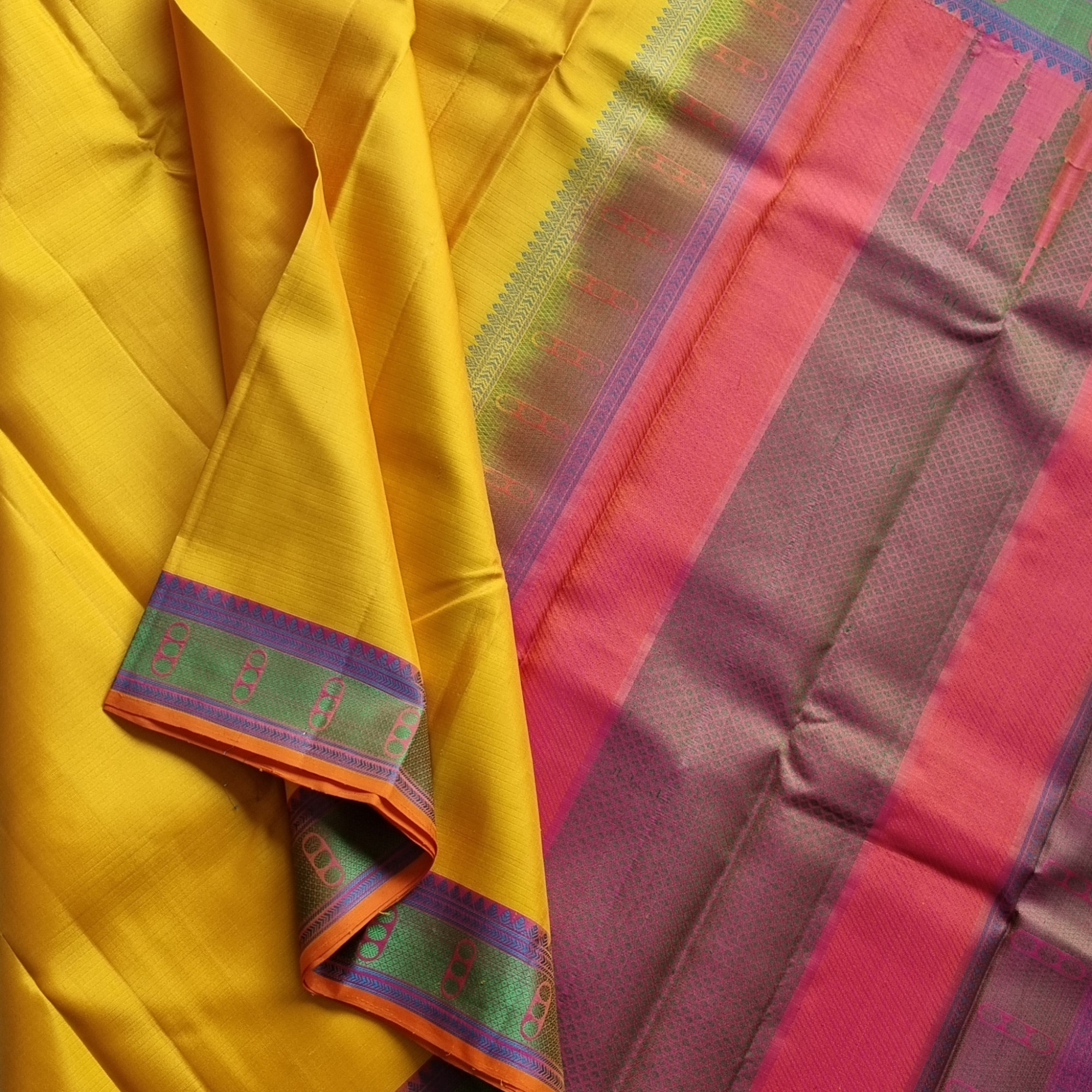 Kanjivaram Silk yellow threadwork