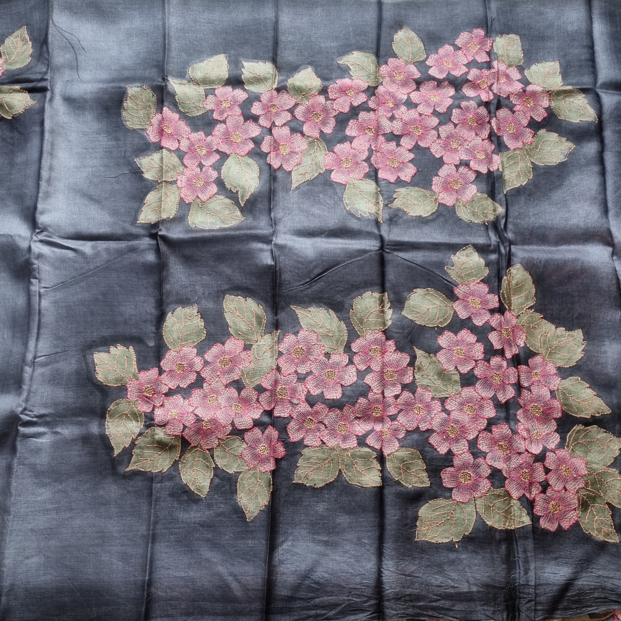 Graceful grey tussar with Kantha