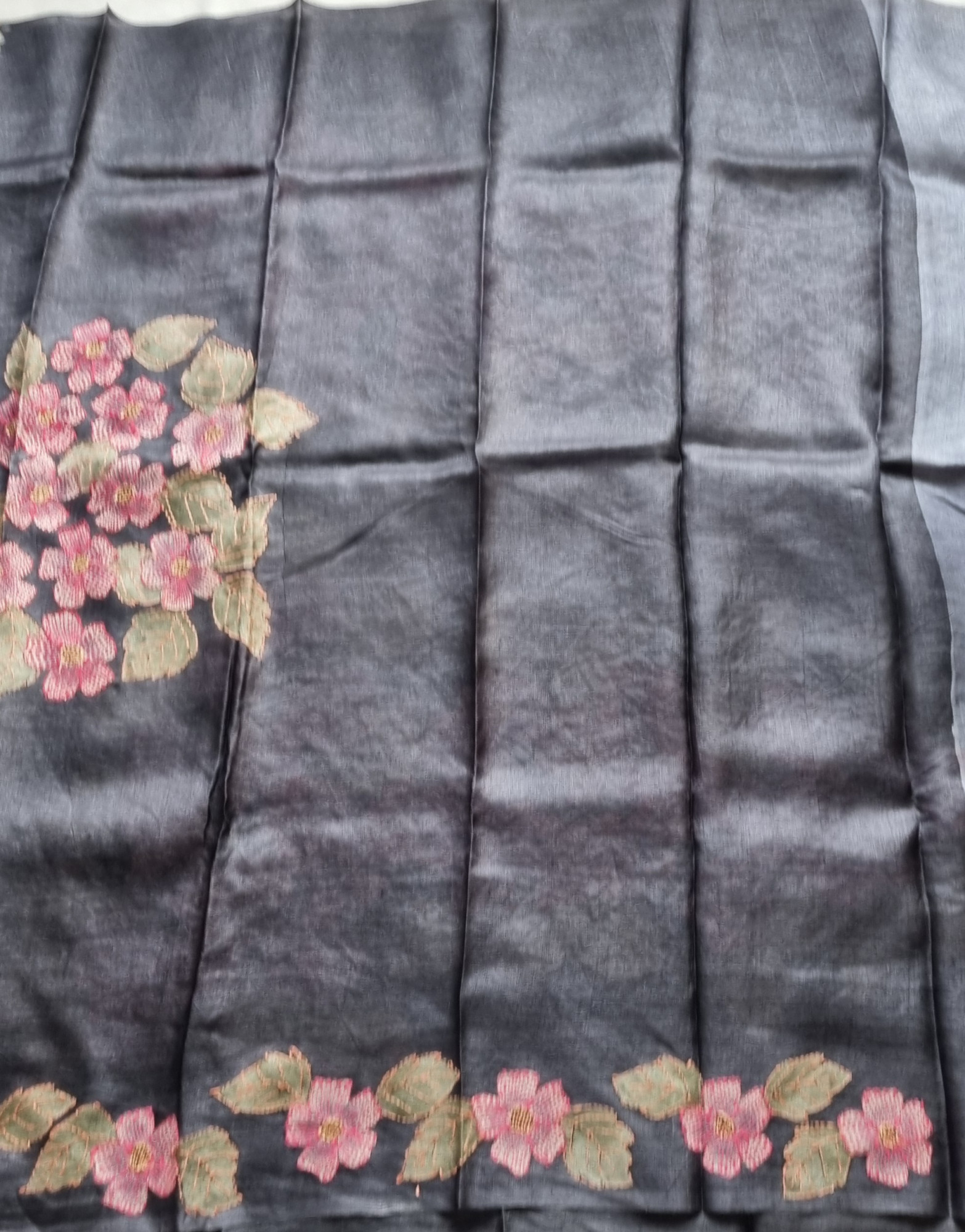 Graceful grey tussar with Kantha