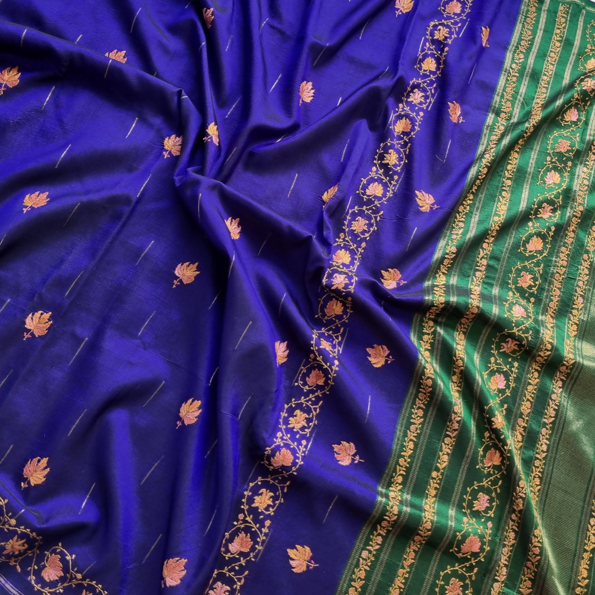 Sozni X Kanjivaram Silk blue and green Mazhai thuli