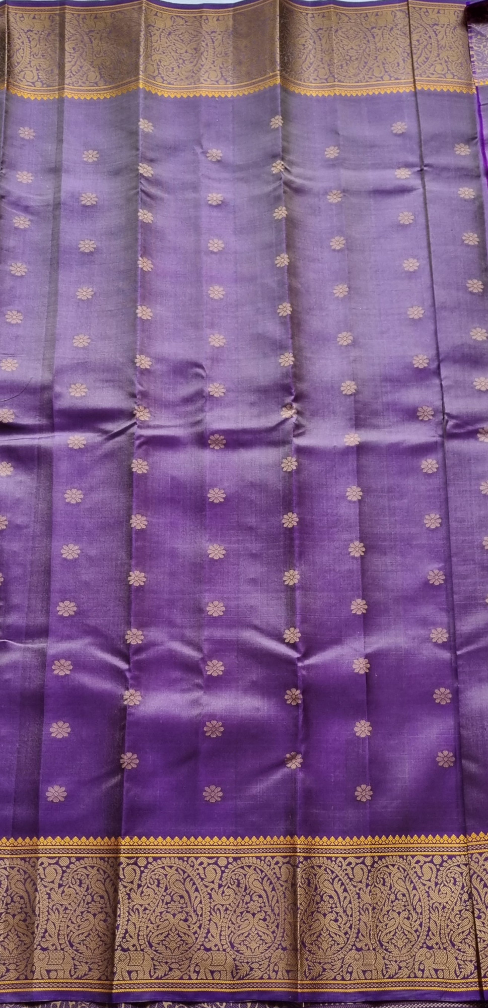 Kanjivaram Silk green purple threadwork