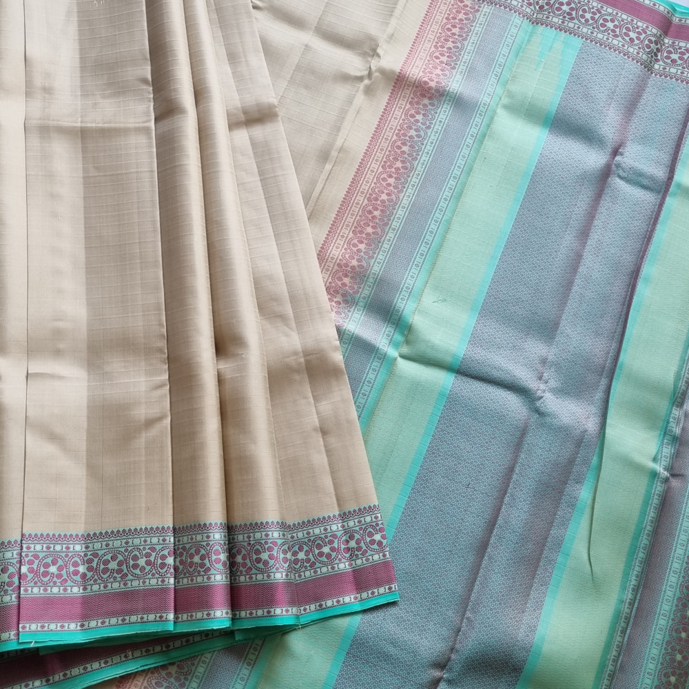 Image of Kanjivaram Silk shot beige Meenakari threadwork